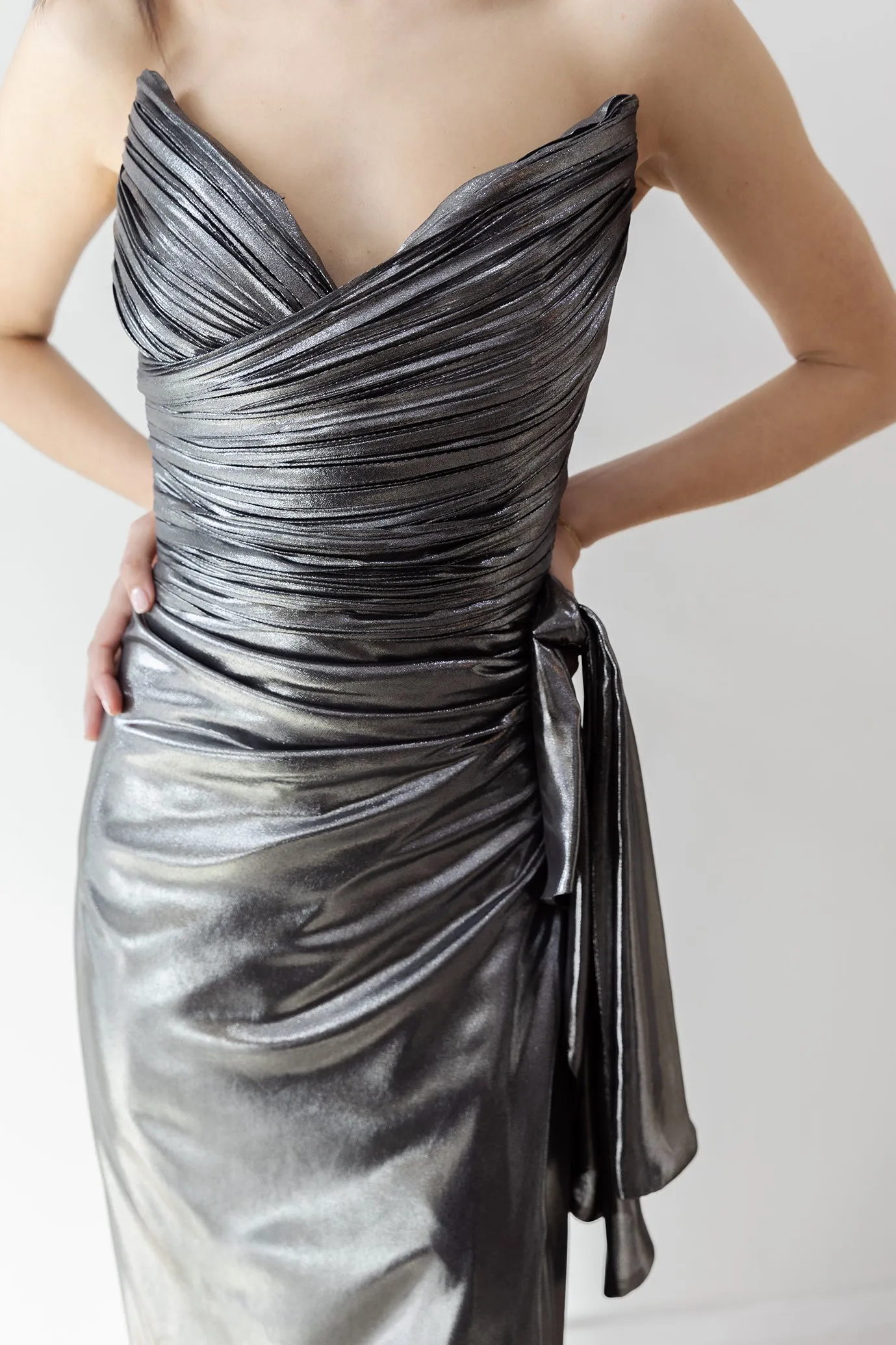 Jacinta Draped Gown Gunmetal by HSH