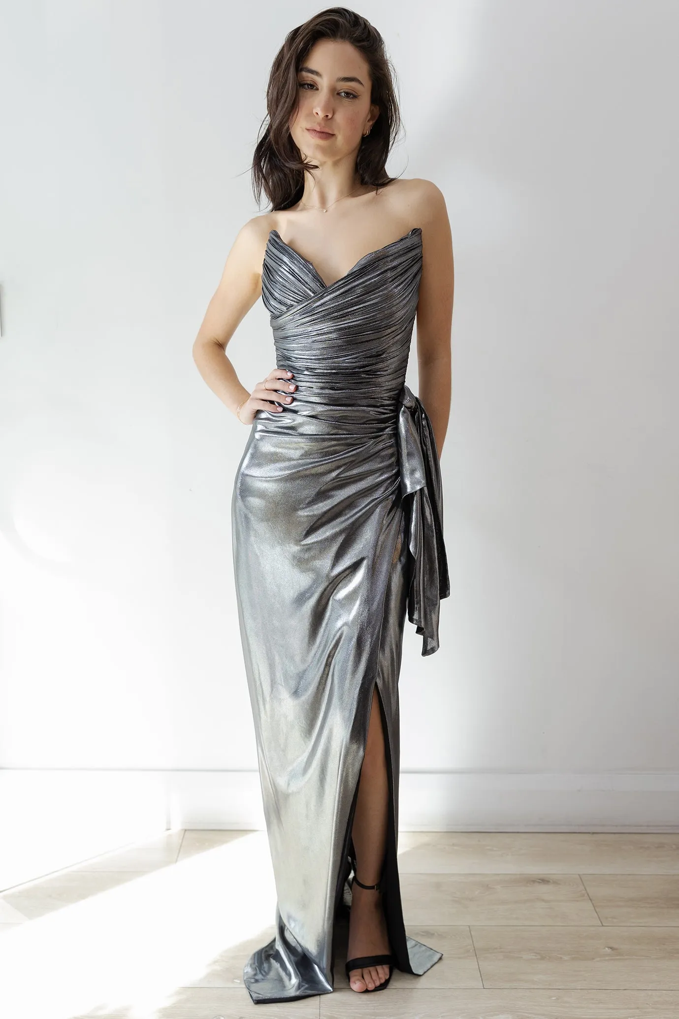 Jacinta Draped Gown Gunmetal by HSH