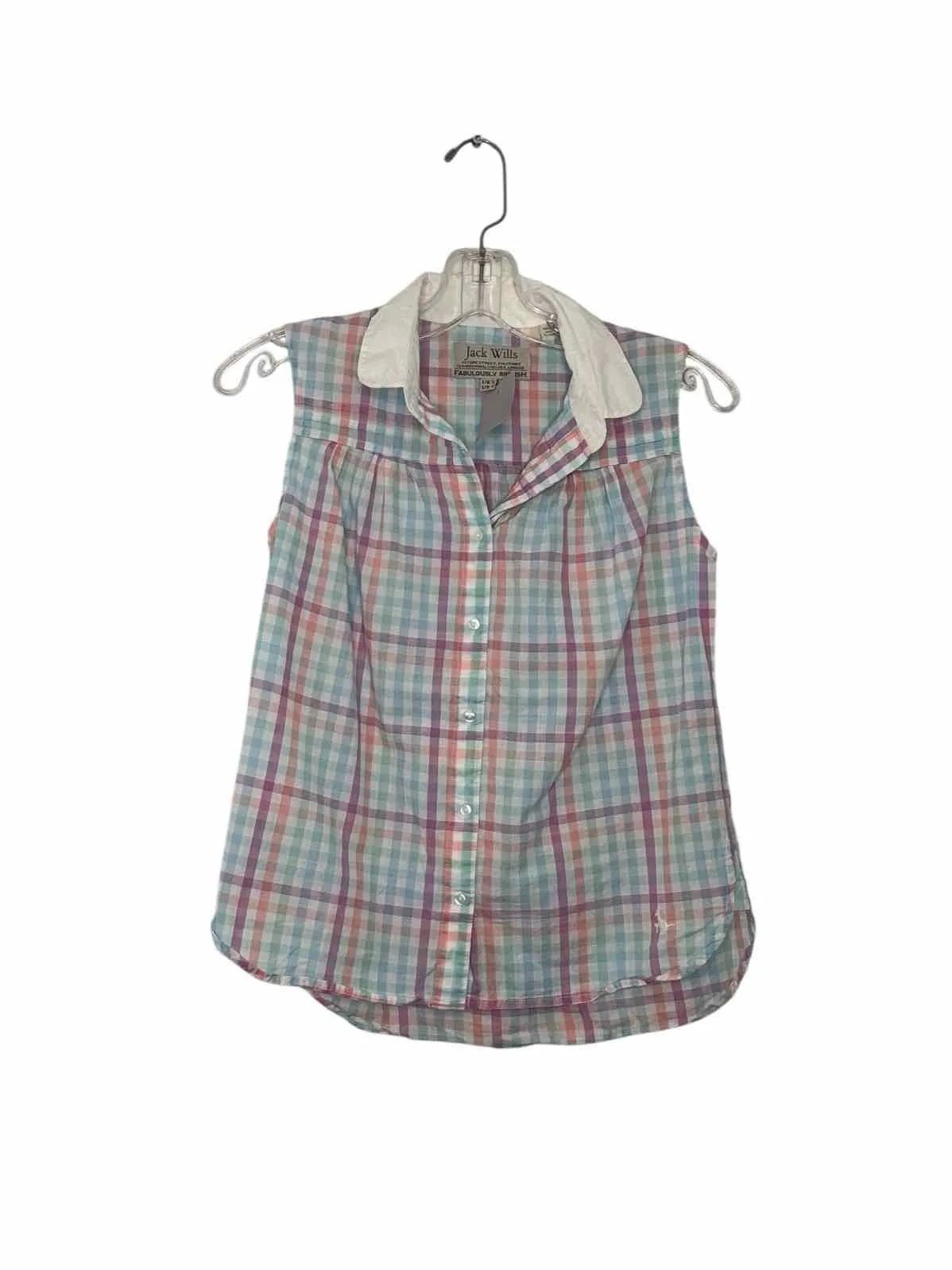 Jack Wills Size 4 White Plaid Pre-Owned Shirt- Ladies