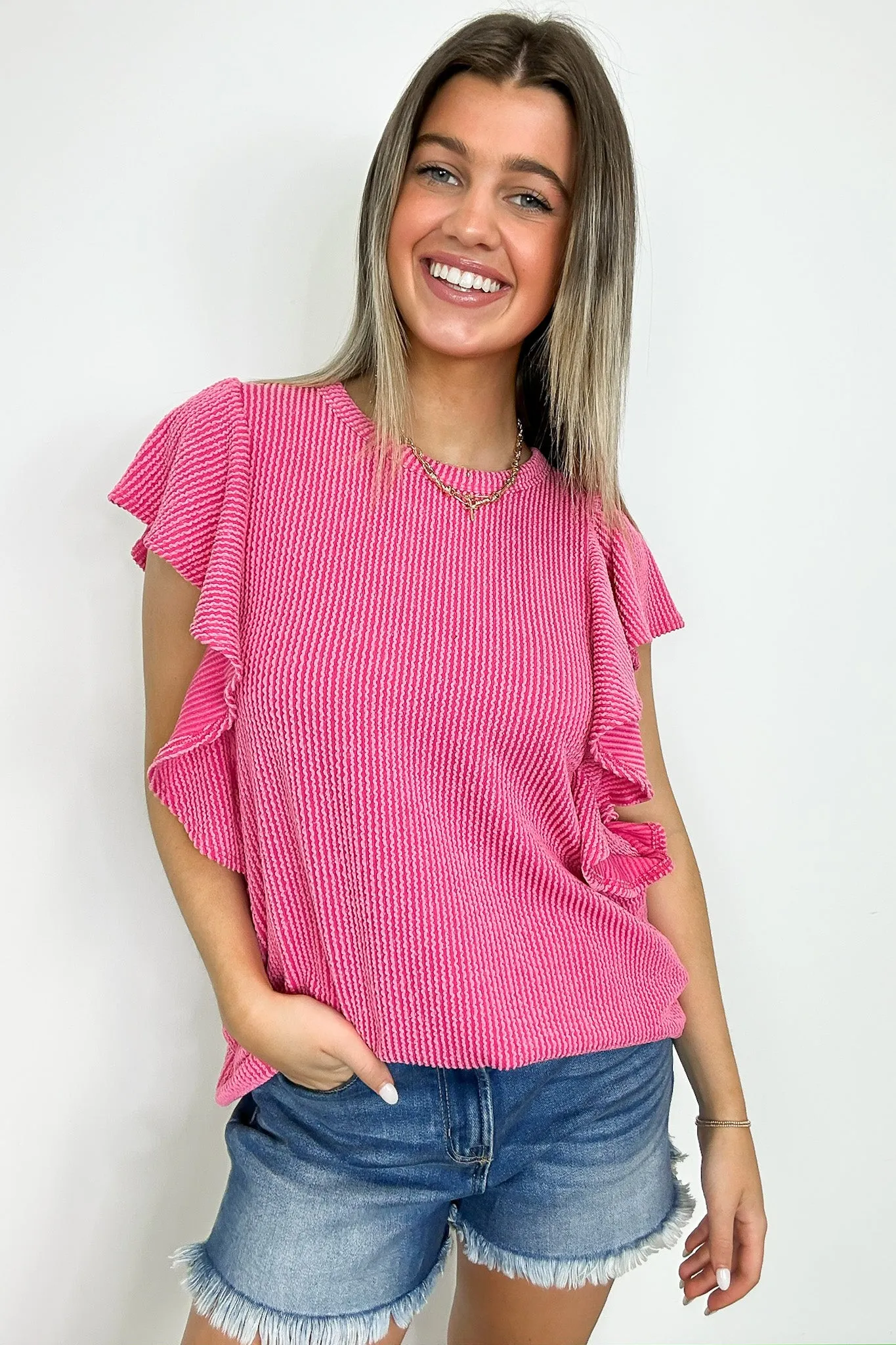 Kameryn Ribbed Knit Ruffle Sleeve Top - BACK IN STOCK