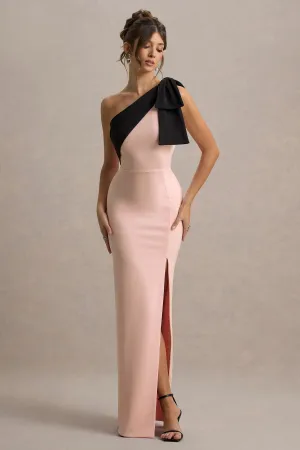 Kiri | Pink & Black One-Shoulder Bow Maxi Dress Club L London
