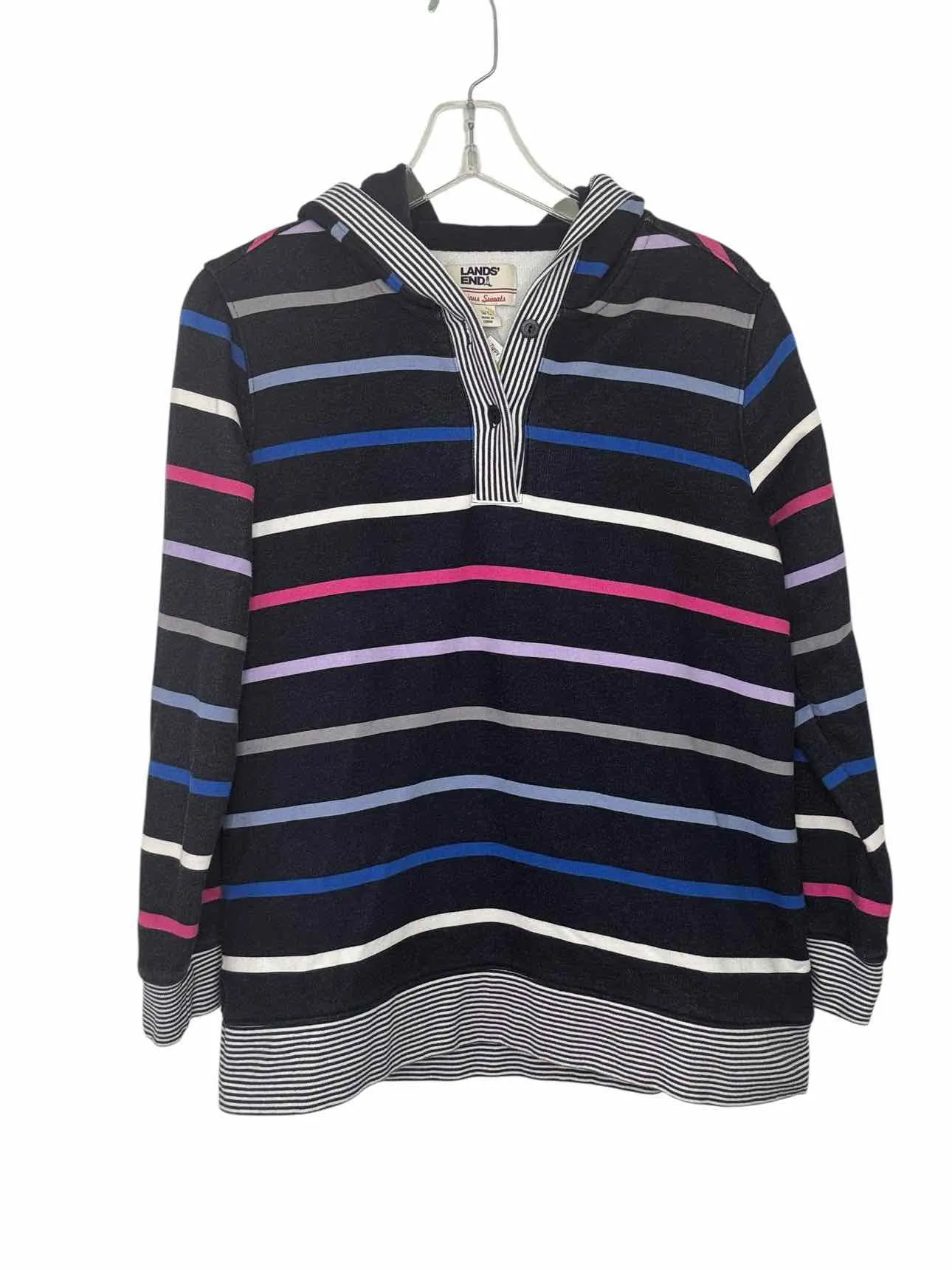 Lands End Size MP Navy Stripe Pre-Owned Sweatshirt- Ladies