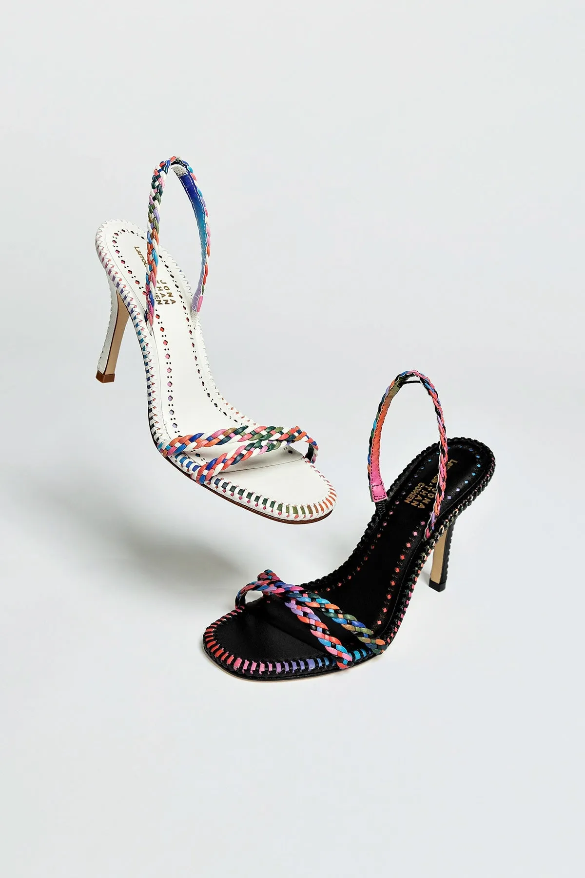 Larroud x Jonathan Cohen Annie Sandal In Black and Rainbow Leather