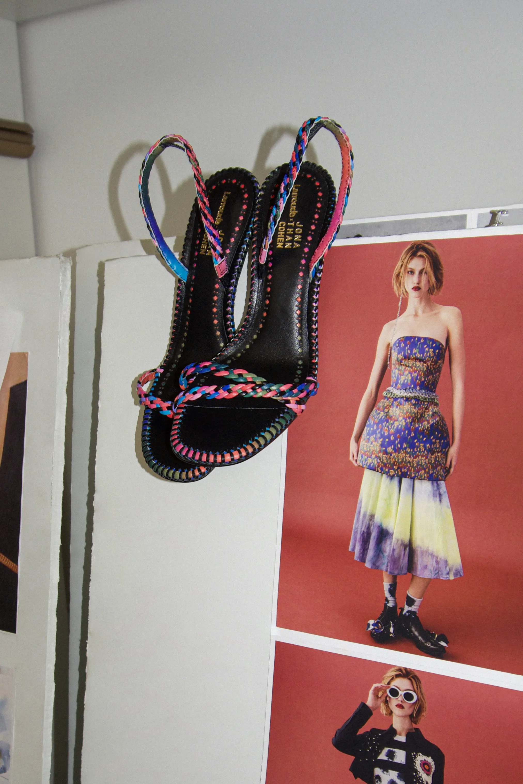 Larroud x Jonathan Cohen Annie Sandal In Black and Rainbow Leather