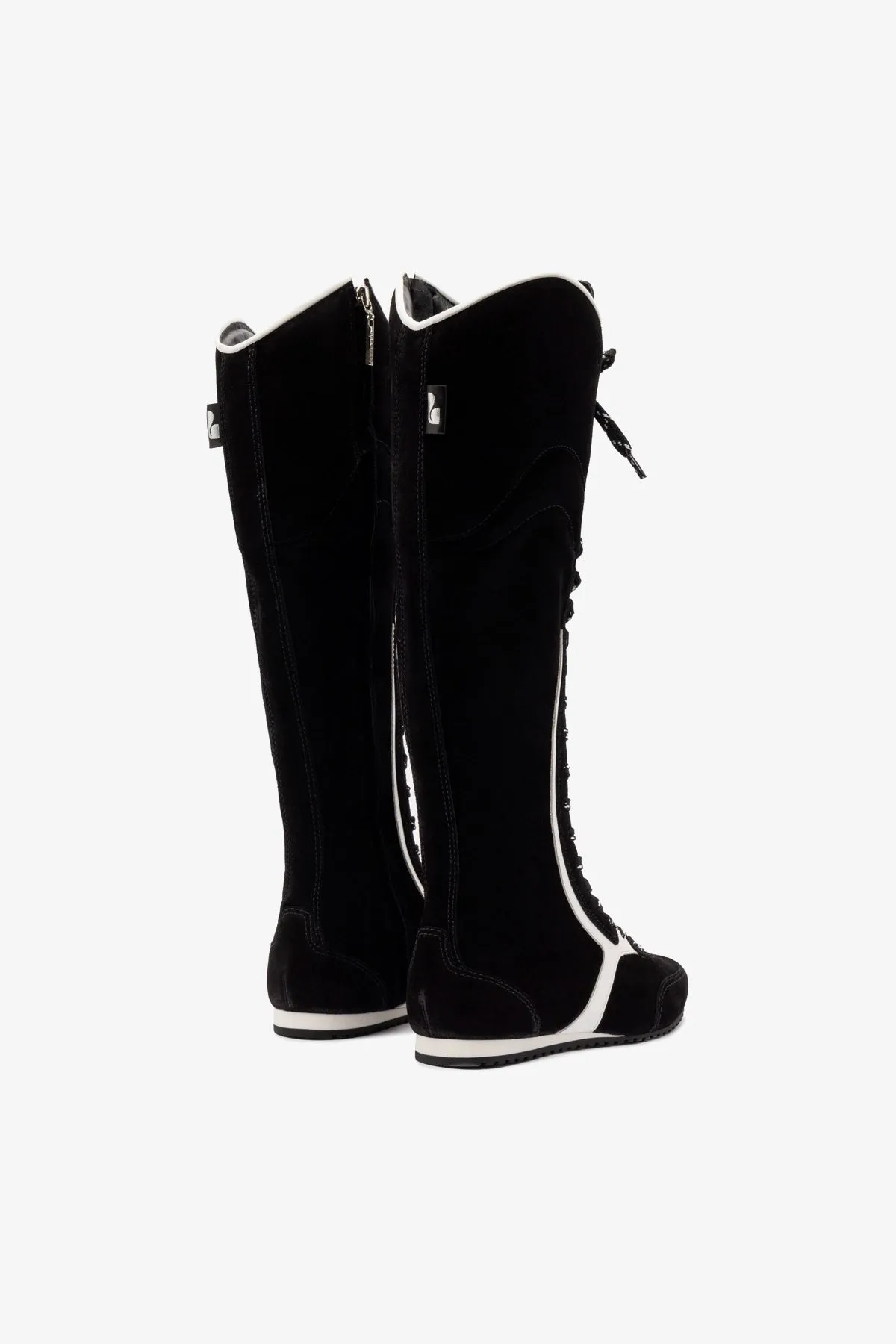Larroud x Jonathan Cohen Flat Hi Sneaker Boot In Black Suede and White Leather