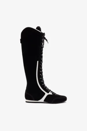 Larroud x Jonathan Cohen Flat Hi Sneaker Boot In Black Suede and White Leather