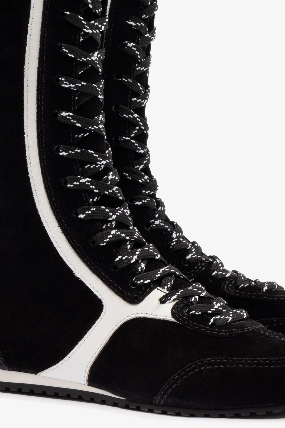 Larroud x Jonathan Cohen Flat Hi Sneaker Boot In Black Suede and White Leather