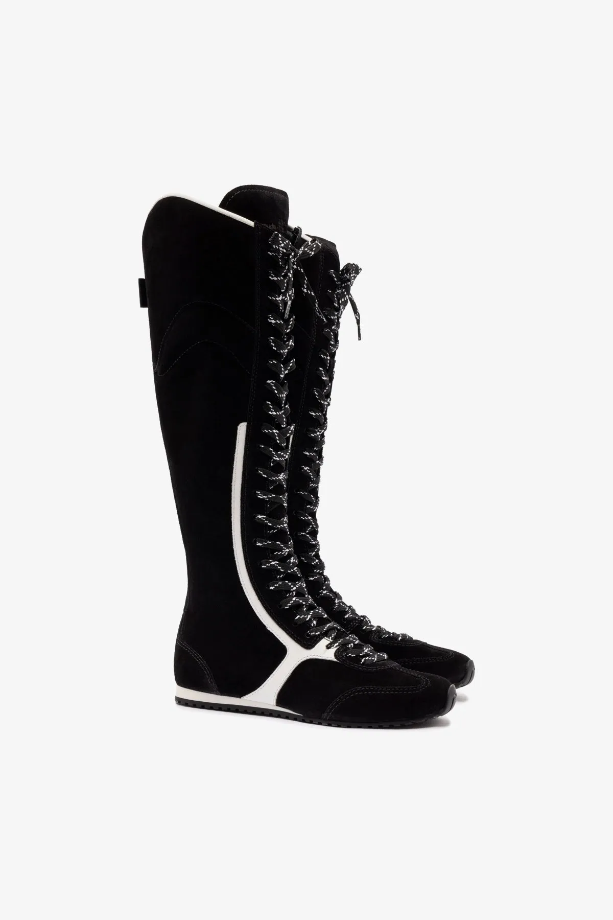 Larroud x Jonathan Cohen Flat Hi Sneaker Boot In Black Suede and White Leather