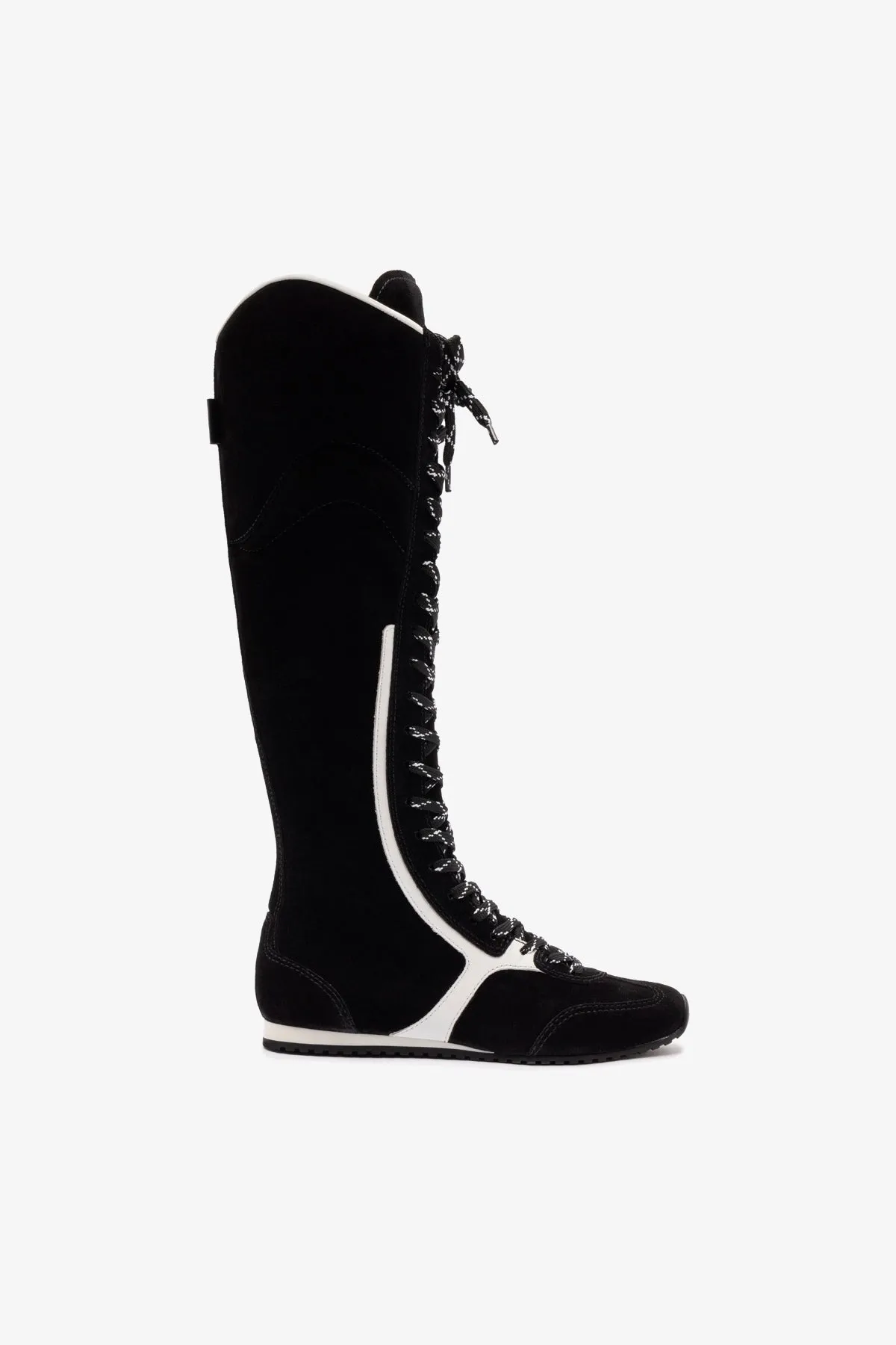 Larroud x Jonathan Cohen Flat Hi Sneaker Boot In Black Suede and White Leather