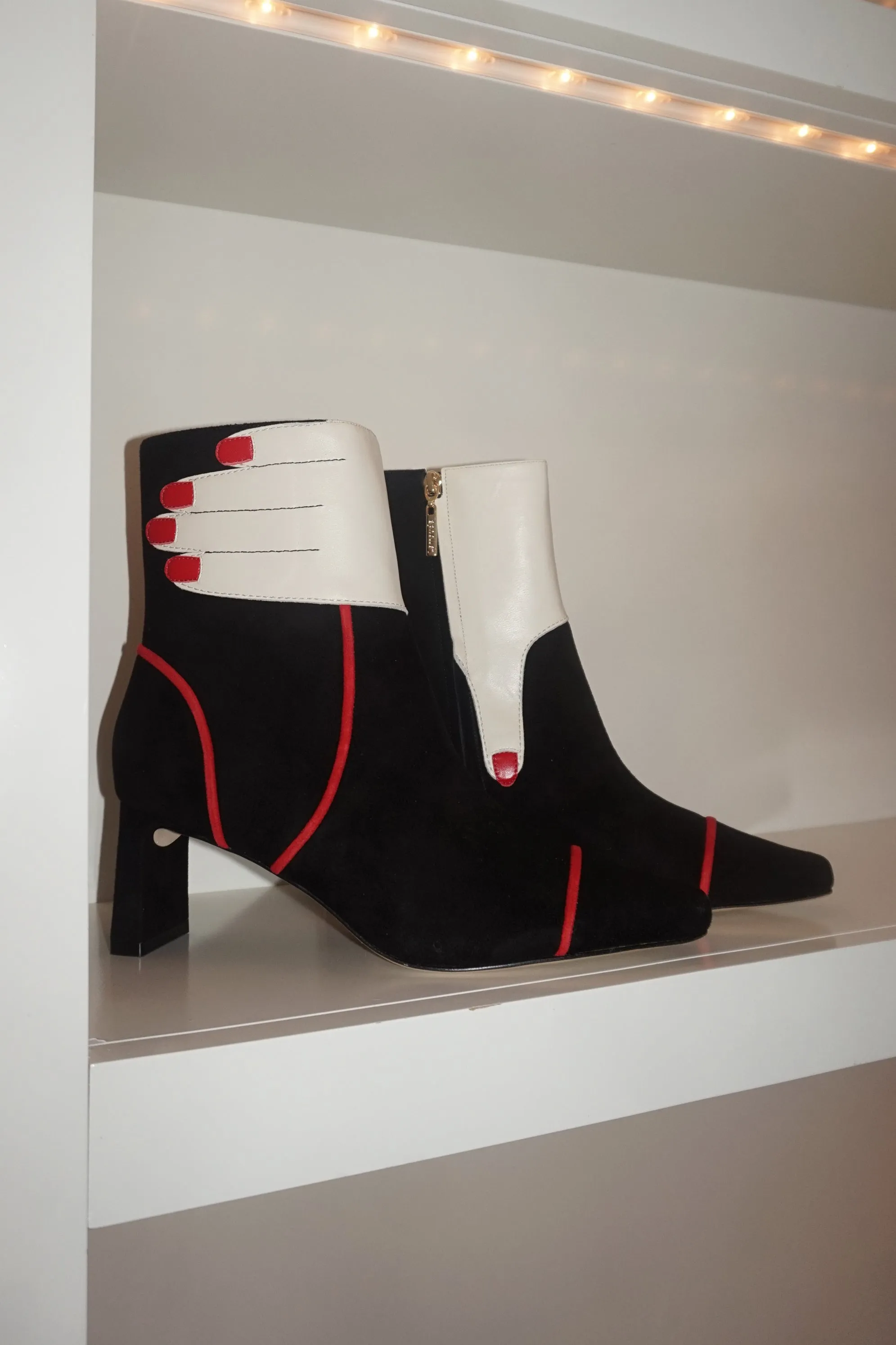 Larroud x Libertine Hand Boot In Black, Ivory and Scarlet Leather