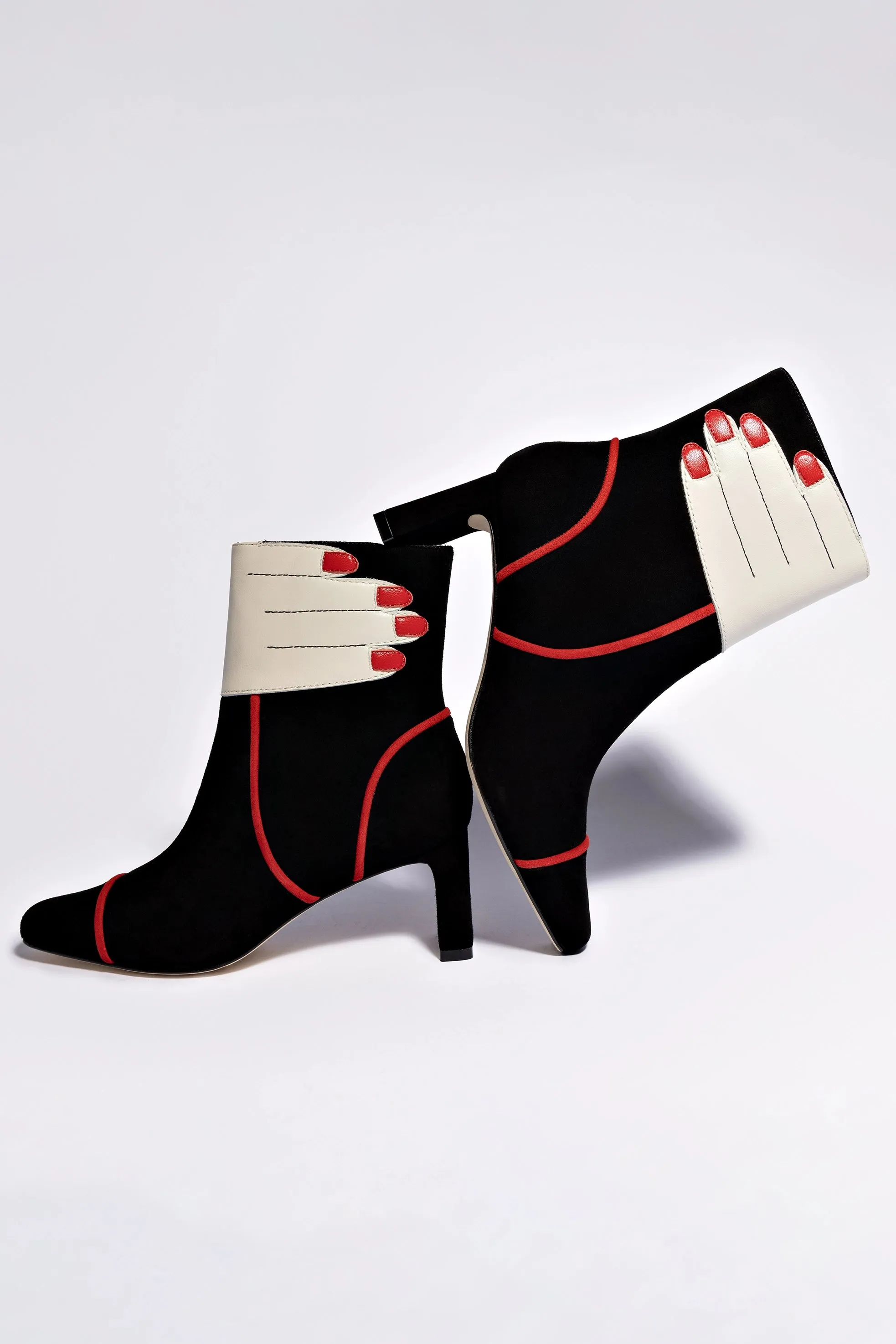 Larroud x Libertine Hand Boot In Black, Ivory and Scarlet Leather