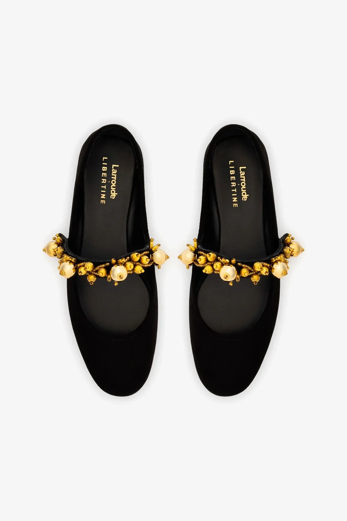 Larroud x Libertine Verona In Black Suede and Golden Balls