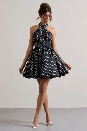 Levie | Navy Polka Dot Halter-Neck Mini Dress Club L London