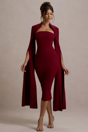 Linden | Berry Bodycon Cape-Sleeve Midi Dress Club L London