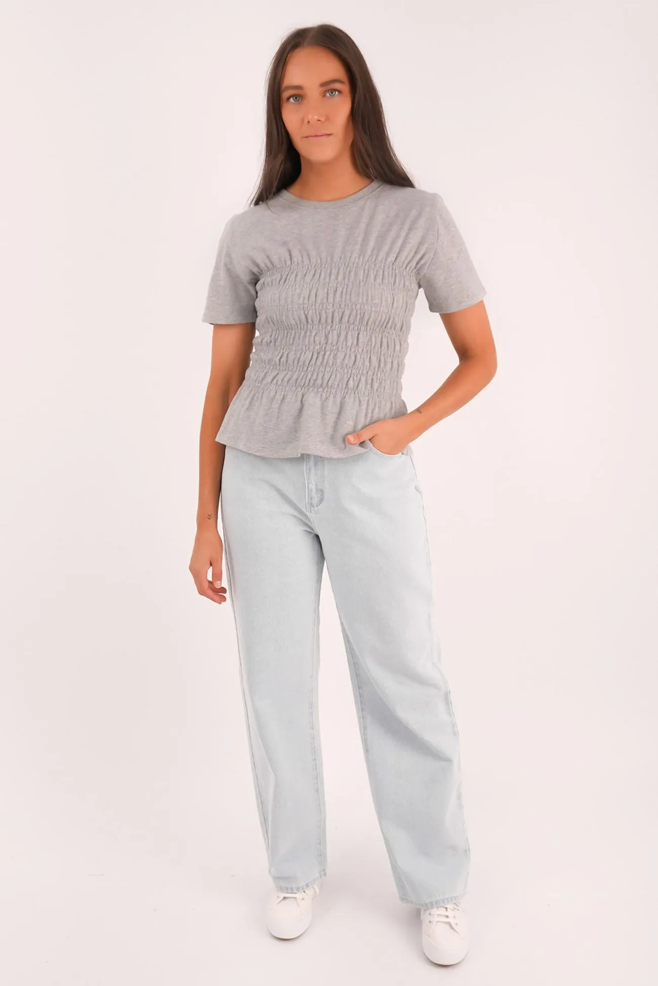 Lipa Ruched Top Grey Marle