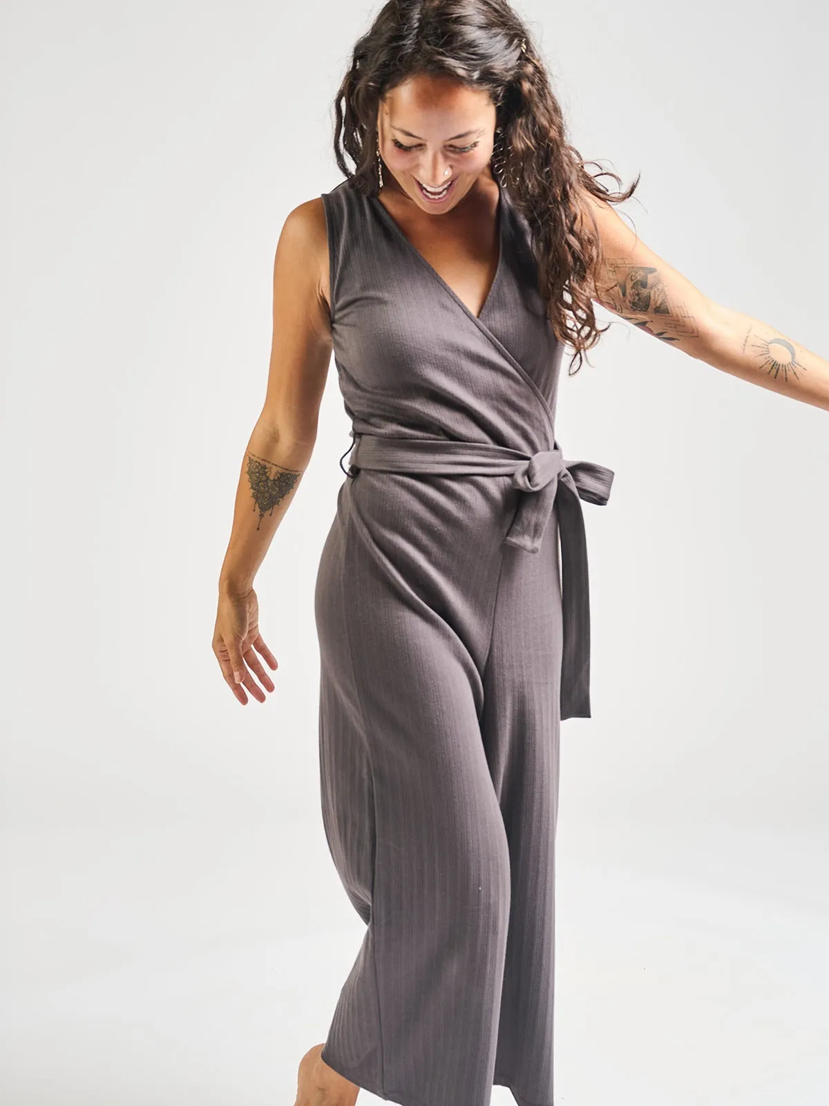 Luxury Feel Rita Jumpsuit - Shale Rib Knit  Last Few Pieces!