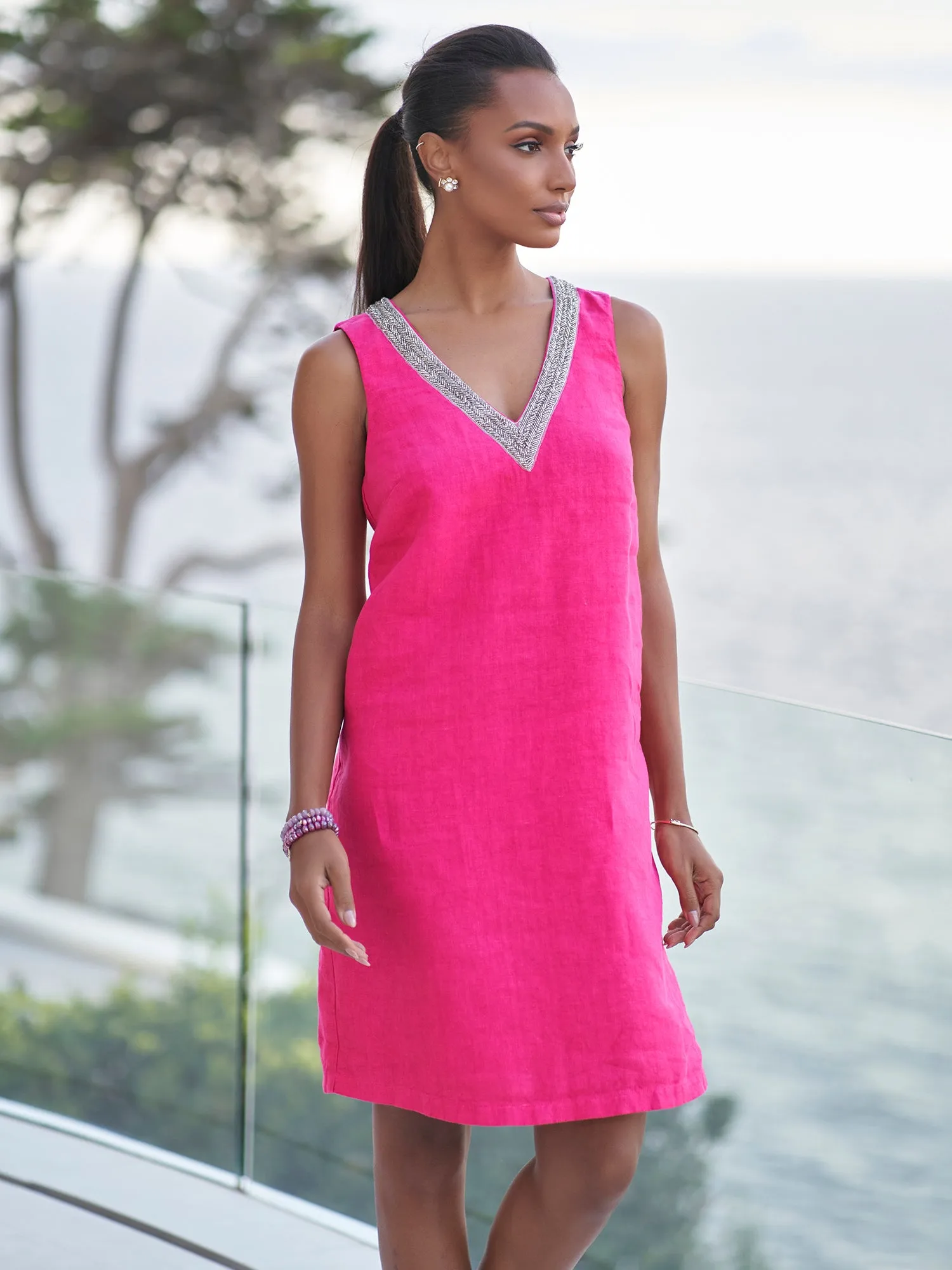 Lyra Jewel Linen Dress
