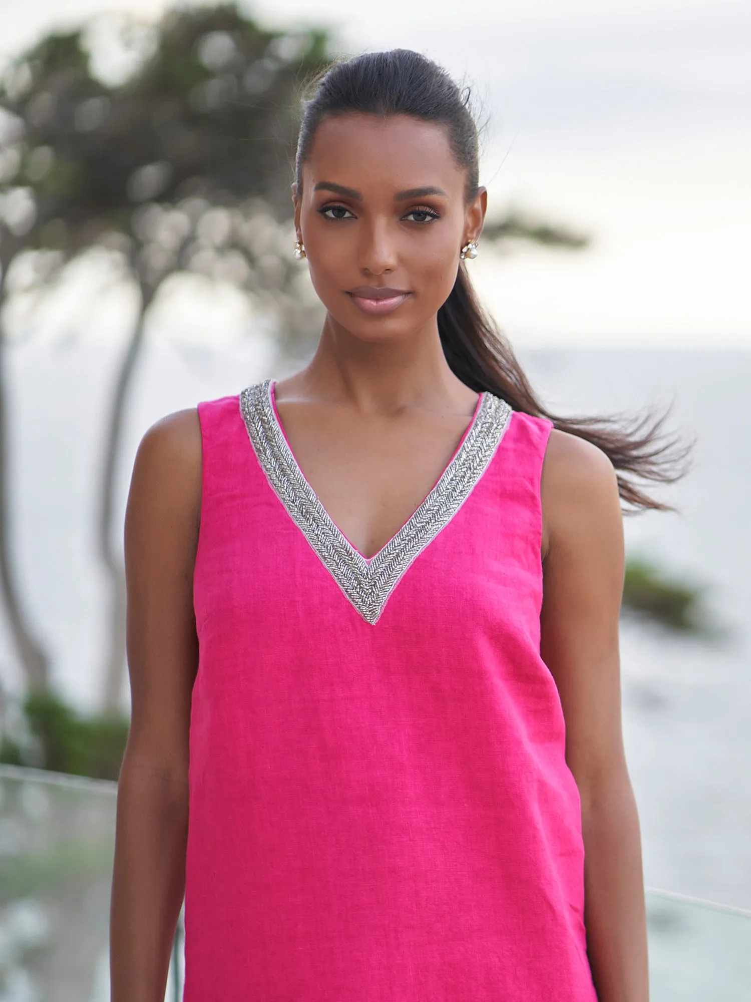 Lyra Jewel Linen Dress