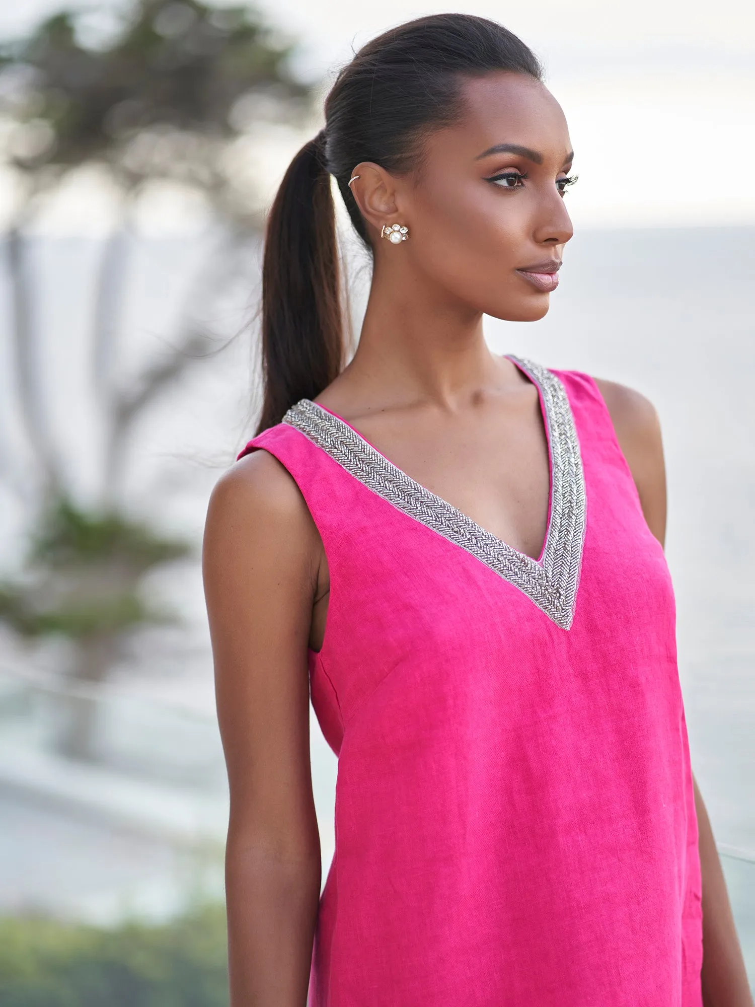 Lyra Jewel Linen Dress