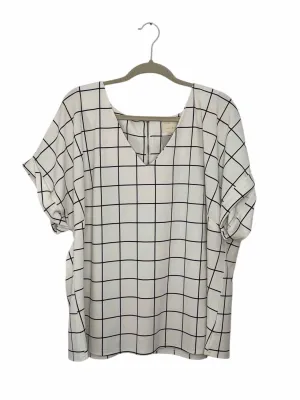 Melloday Size 2X White Print Pre-Owned Top- Ladies