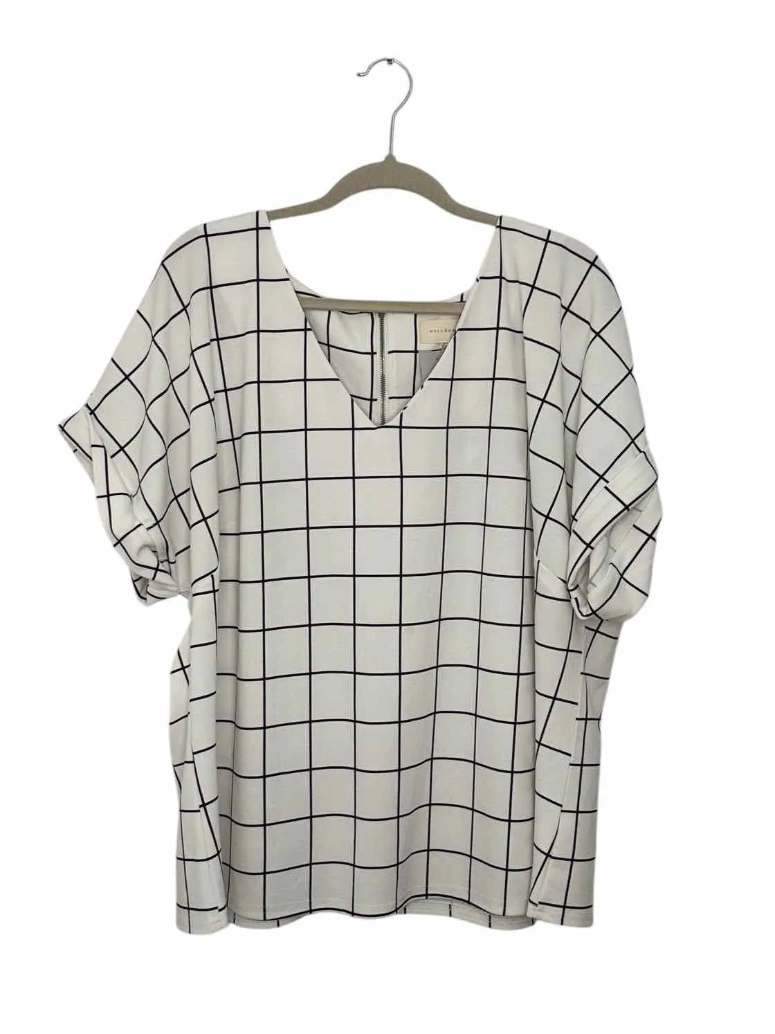 Melloday Size 2X White Print Pre-Owned Top- Ladies