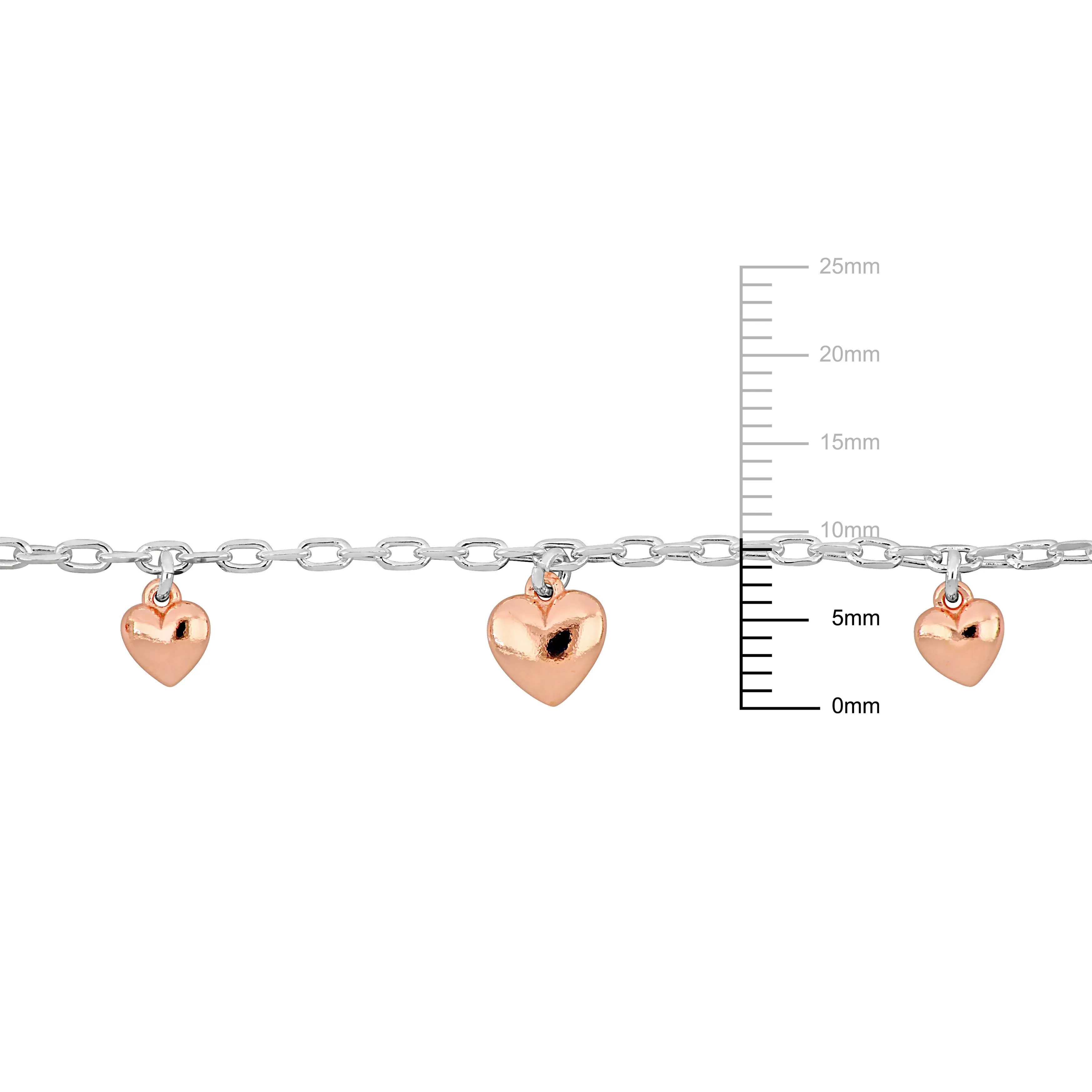 Mimi & Max Children's Heart Charm Bracelet Diamond Cut Cable Chain in Two-Tone Sterling Silver - 6.5 1 in.