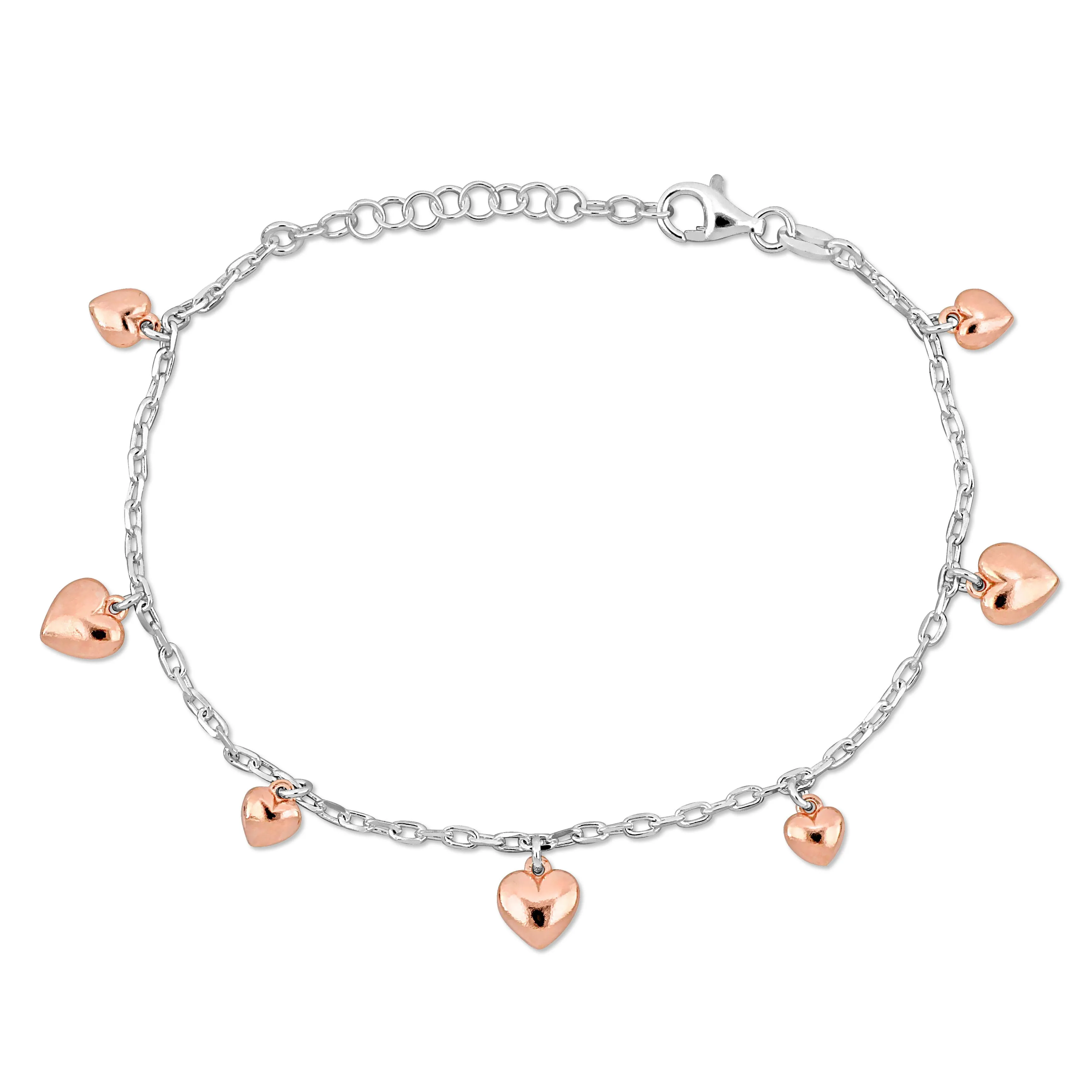 Mimi & Max Children's Heart Charm Bracelet Diamond Cut Cable Chain in Two-Tone Sterling Silver - 6.5 1 in.
