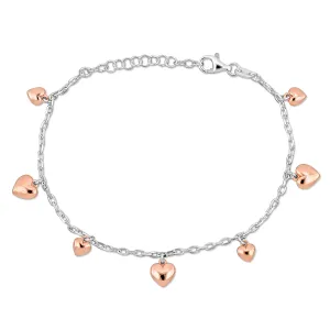 Mimi & Max Children's Heart Charm Bracelet Diamond Cut Cable Chain in Two-Tone Sterling Silver - 6.5 1 in.