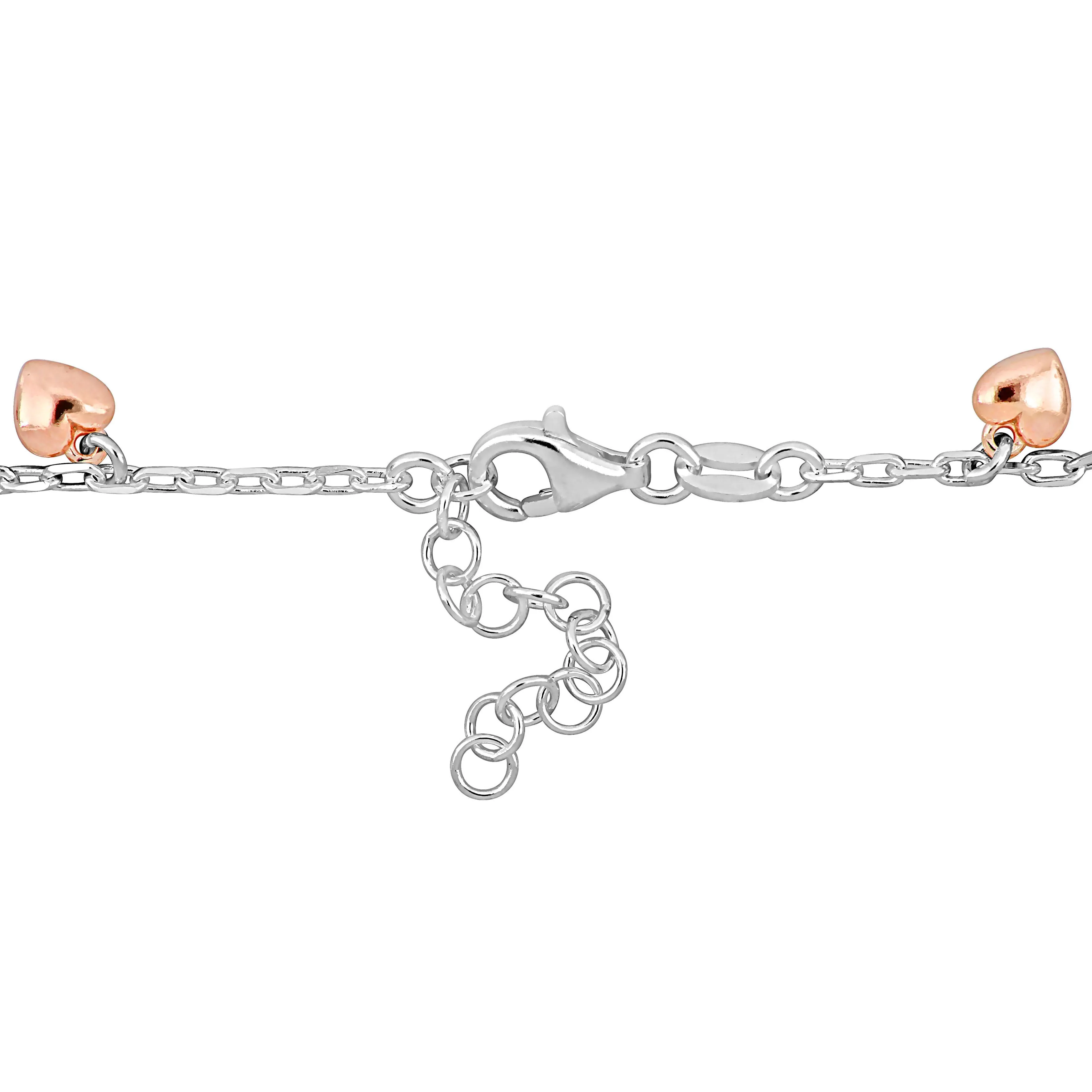 Mimi & Max Children's Heart Charm Bracelet Diamond Cut Cable Chain in Two-Tone Sterling Silver - 6.5 1 in.