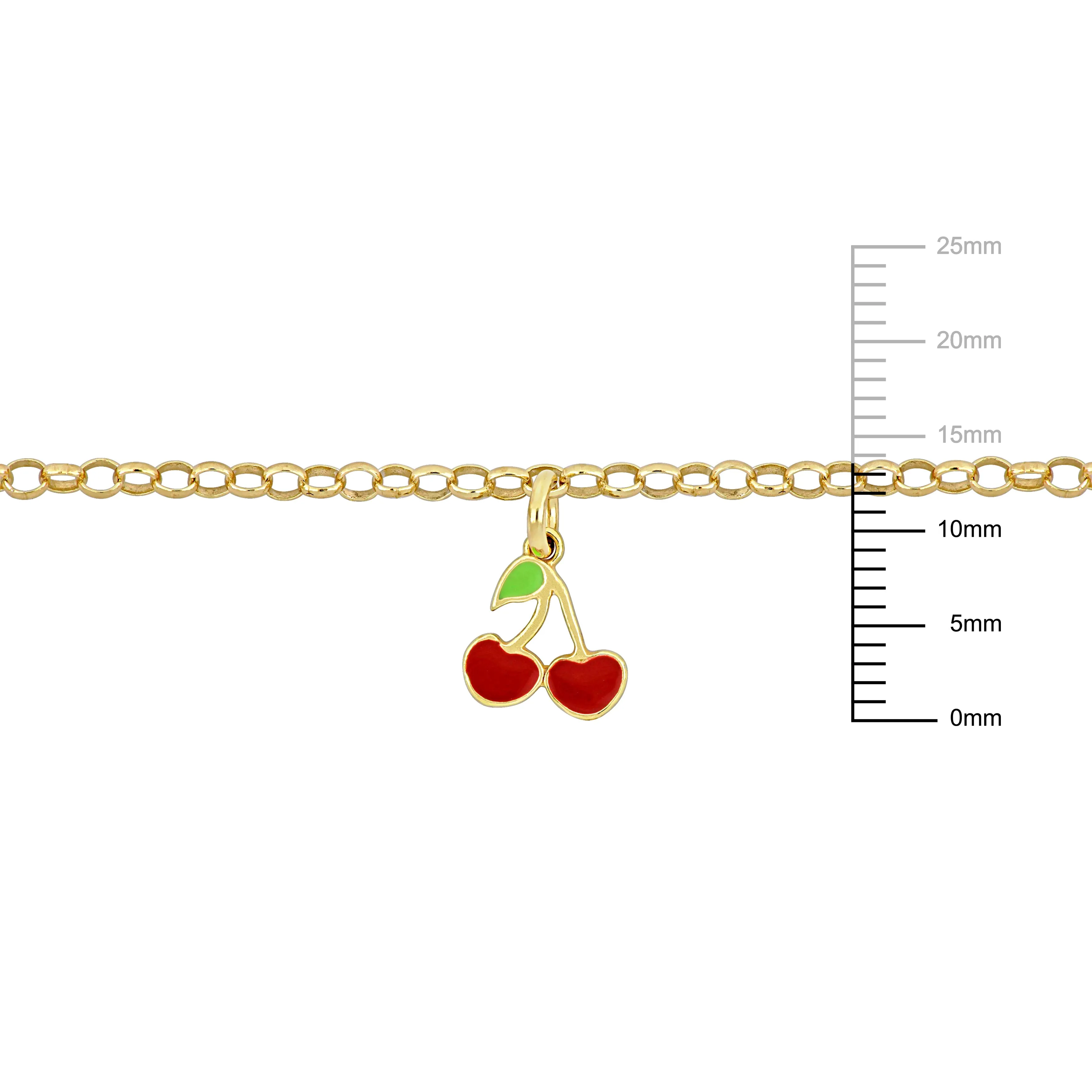 Mimi & Max Children's White and Red Enamel Cherry Charm Link Bracelet in Yellow Plated Sterling Silver - 6.5 1 in.