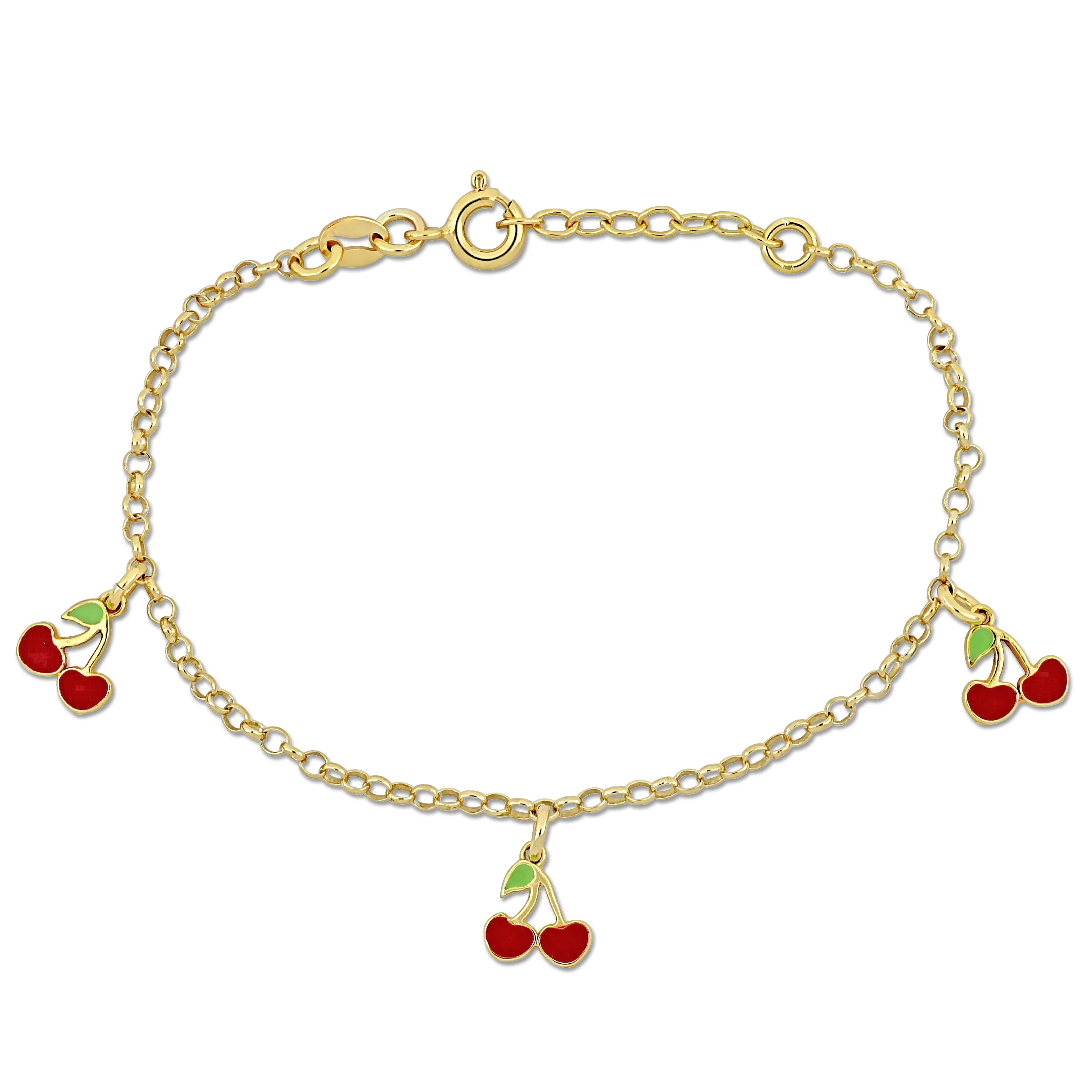 Mimi & Max Children's White and Red Enamel Cherry Charm Link Bracelet in Yellow Plated Sterling Silver - 6.5 1 in.