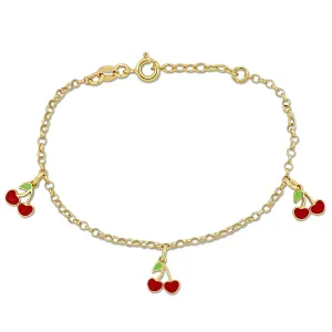 Mimi & Max Children's White and Red Enamel Cherry Charm Link Bracelet in Yellow Plated Sterling Silver - 6.5 1 in.