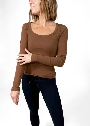 MONO B Linley Ribbed Scoop Neck- COCOA DUST-FINAL SALE