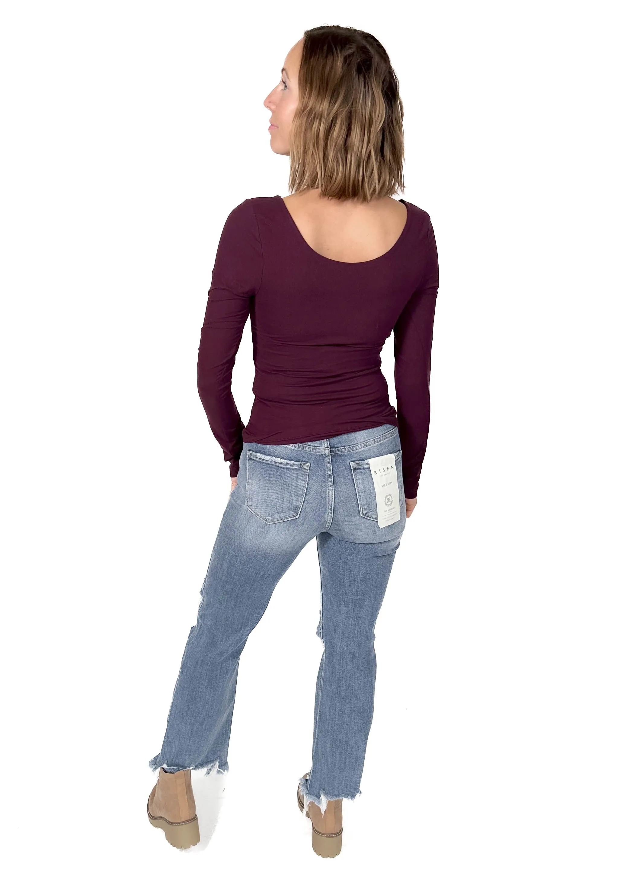 Only The Best Round Neck Butter Long Sleeve- WINE-FINAL SALE