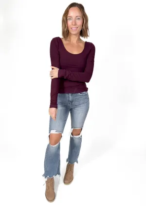 Only The Best Round Neck Butter Long Sleeve- WINE-FINAL SALE