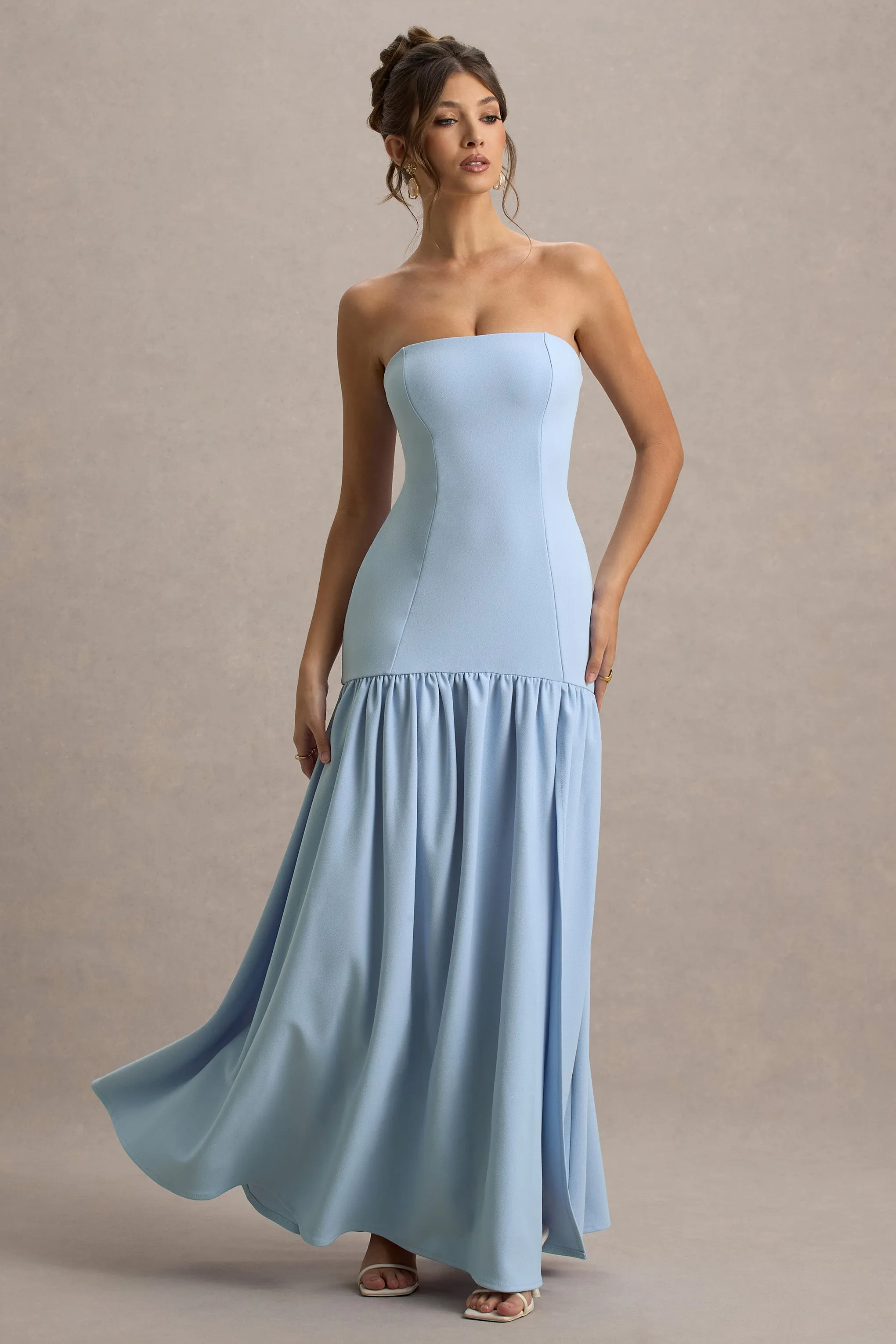 Penny | Powder Blue Bandeau Drop-Waist Maxi Dress Club L London