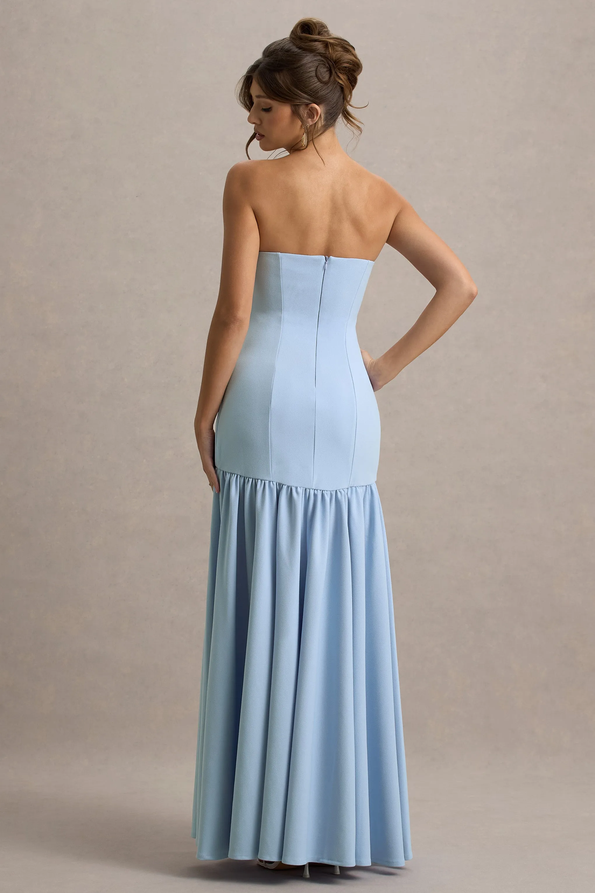 Penny | Powder Blue Bandeau Drop-Waist Maxi Dress Club L London