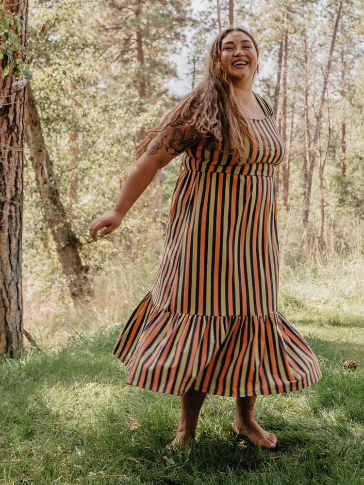 Premium Quality Opal Plus Size Dress - Navy Chartreuse Stripe  Stylish & Comfortable