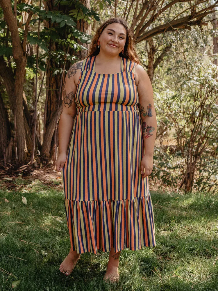 Premium Quality Opal Plus Size Dress - Navy Chartreuse Stripe  Stylish & Comfortable