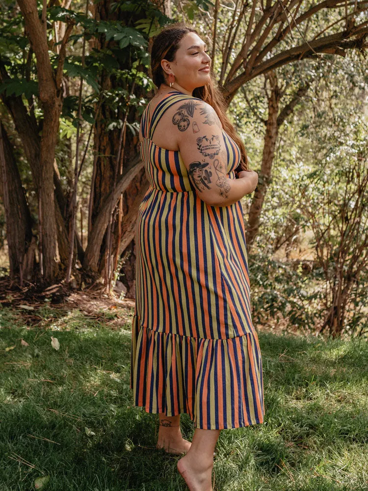 Premium Quality Opal Plus Size Dress - Navy Chartreuse Stripe  Stylish & Comfortable