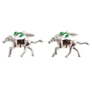 Race Horse and Jockey 3D Rhodium Plate Mens Cufflinks 901211