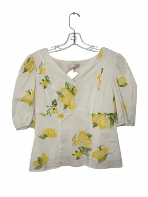 Rachel Parcell Size Small White Floral Pre-Owned Top- Ladies
