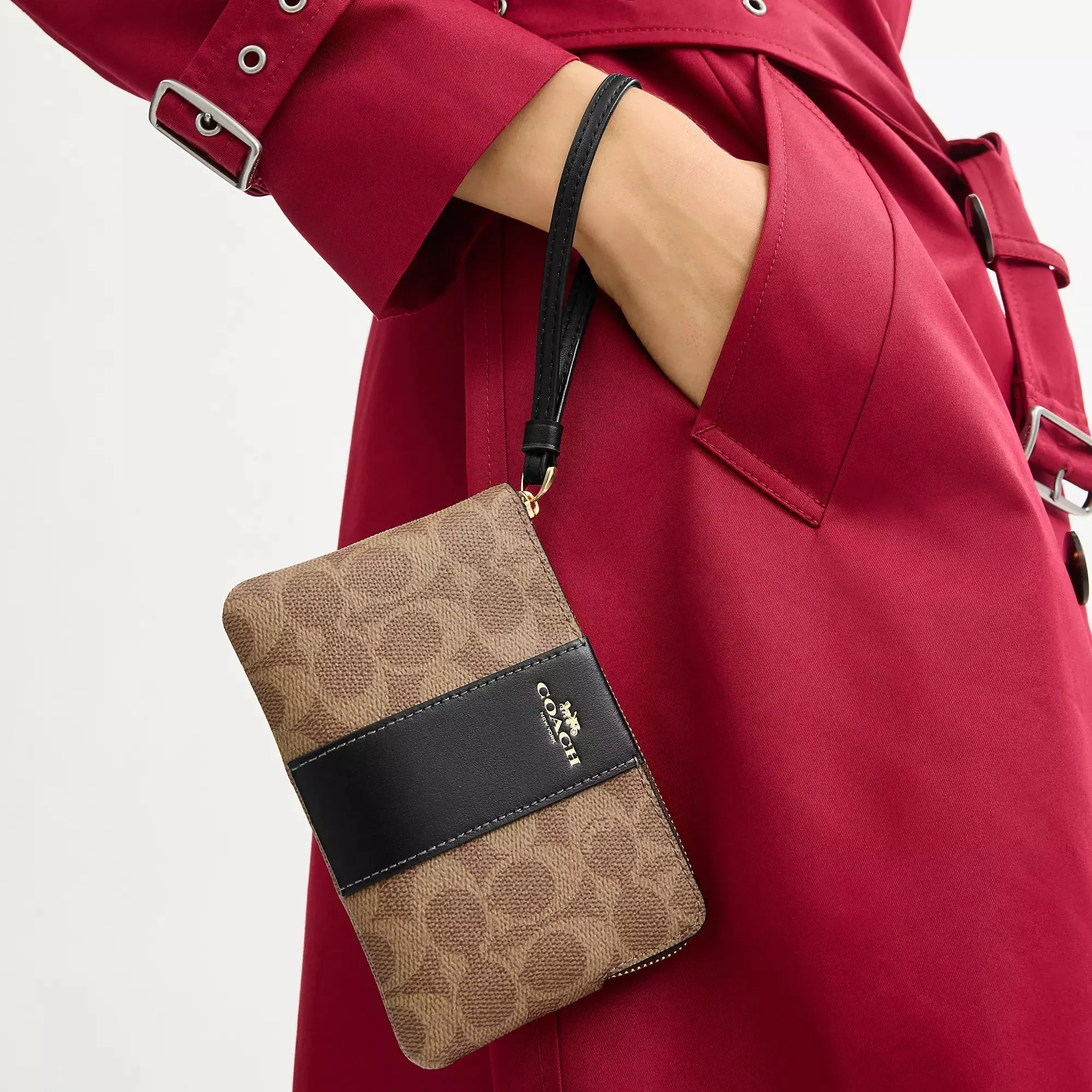 Reformation Coach Outlet Corner Zip Wristlet In Signature Canvas With Stripe
