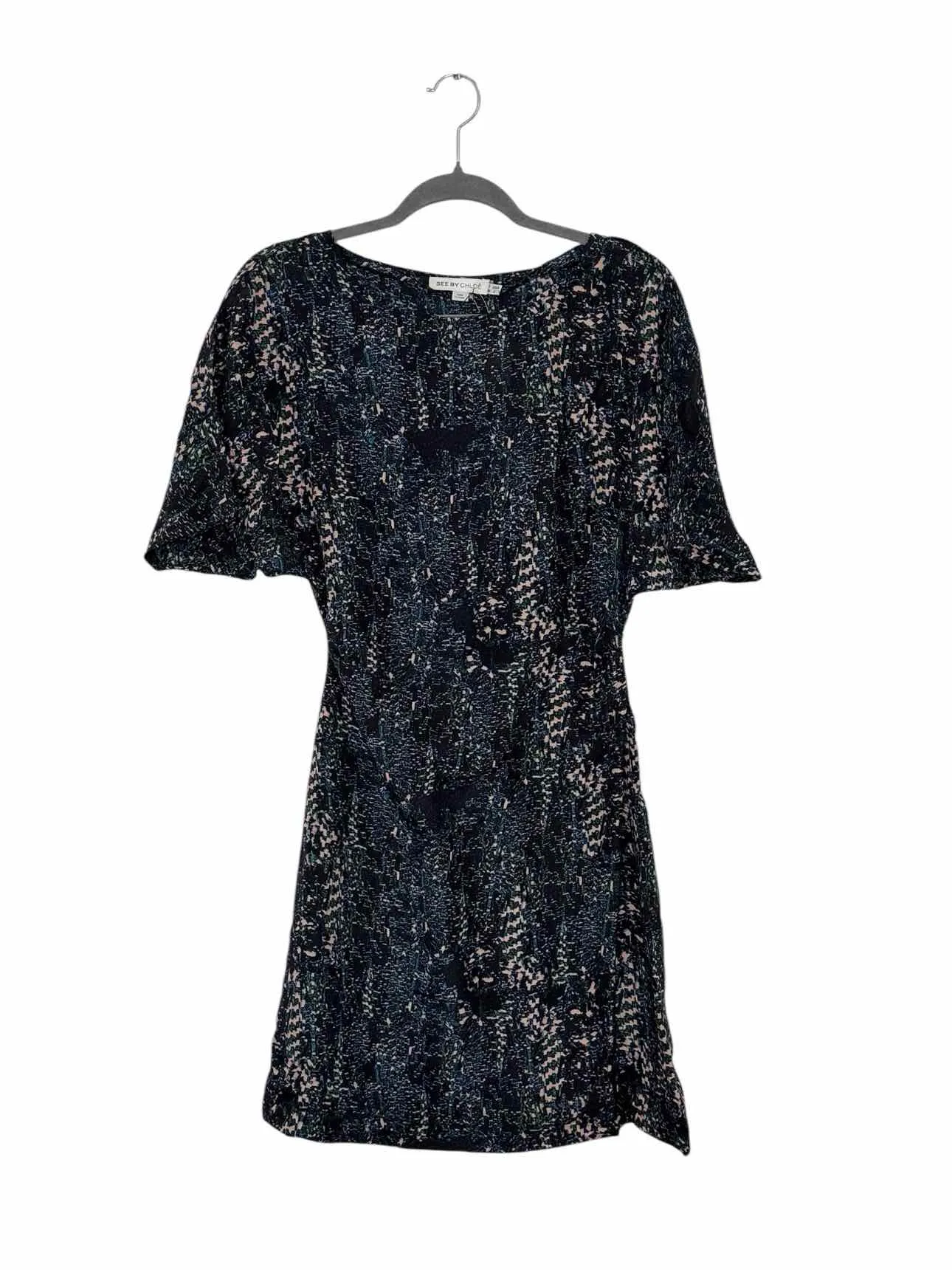See by Chloe Size 2 Black Print Pre-Owned Dress- Ladies