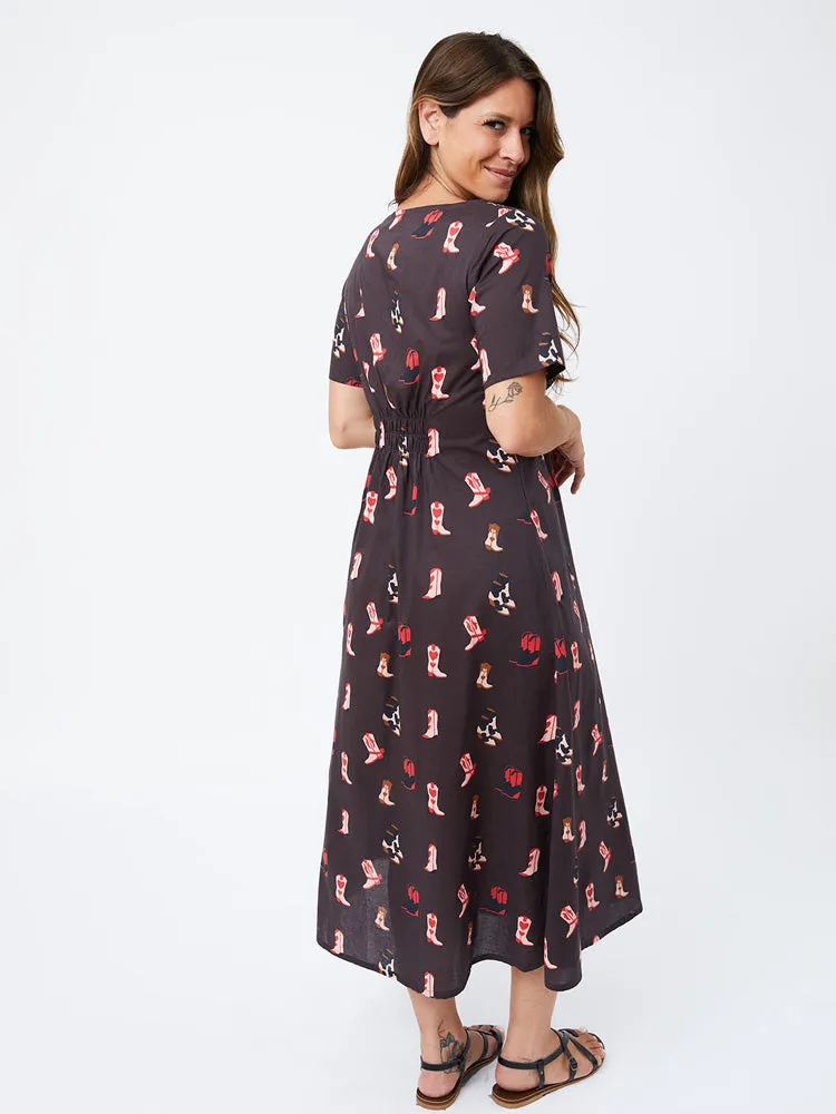 Selling Fast Artsy Traveler Short Sleeve Midi Dress - Two Step Dusk  Today Only!