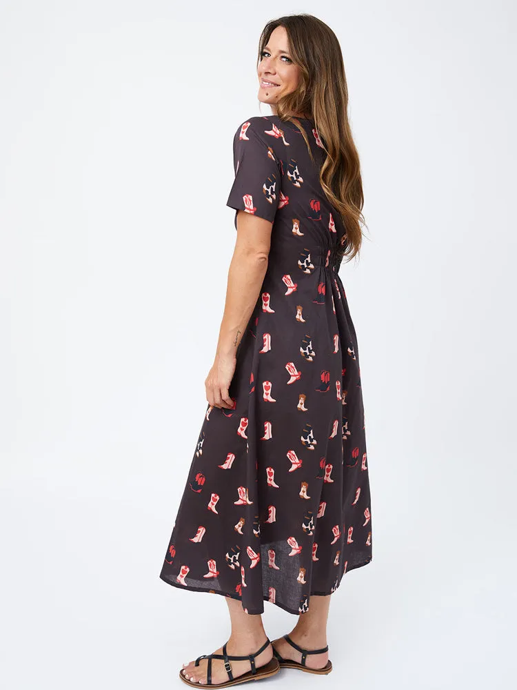 Selling Fast Artsy Traveler Short Sleeve Midi Dress - Two Step Dusk  Today Only!