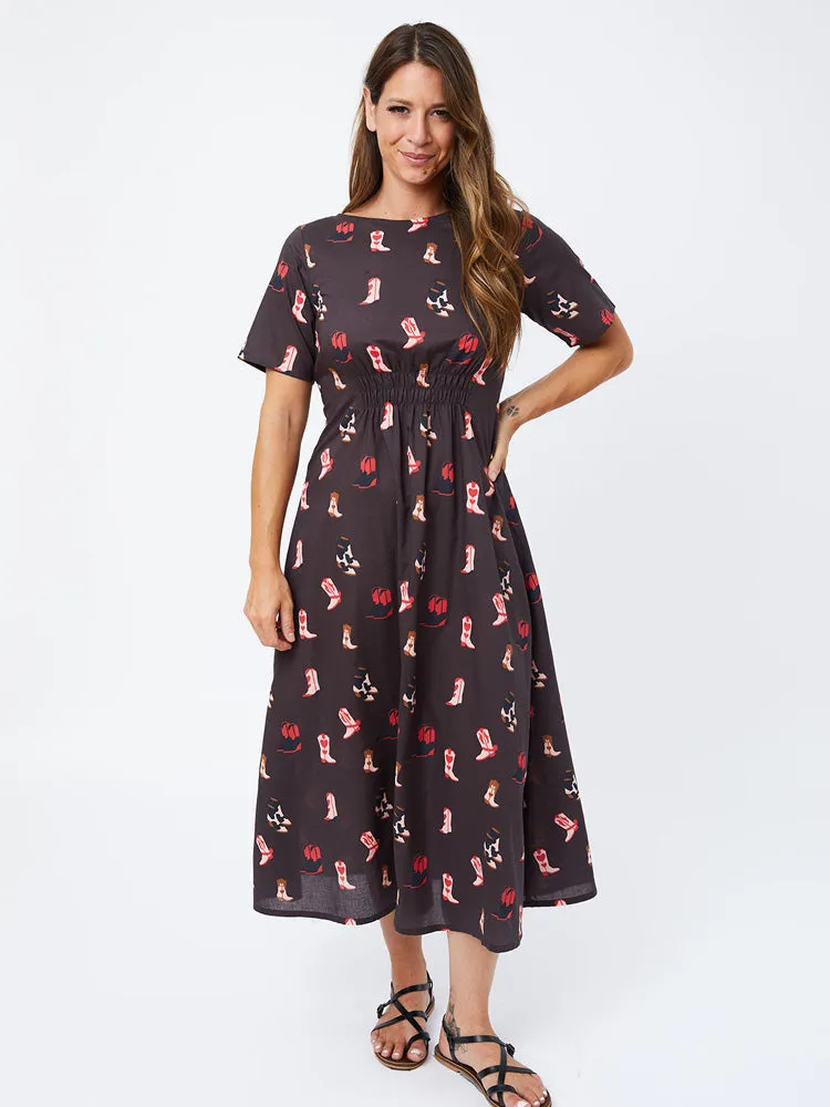 Selling Fast Artsy Traveler Short Sleeve Midi Dress - Two Step Dusk  Today Only!