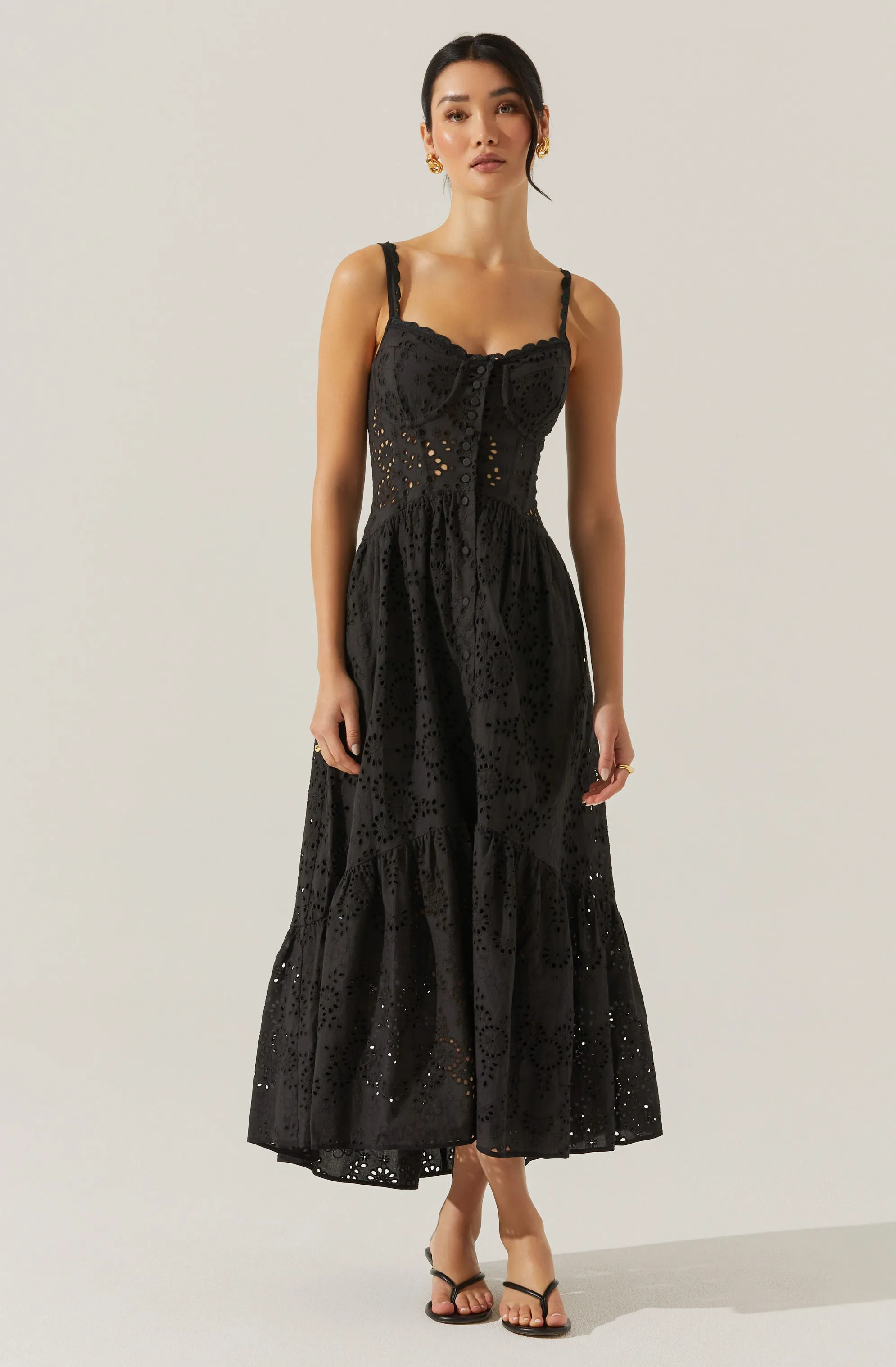 Selling Fast Yamila Eyelet Corset Midi Dress  Almost Gone!