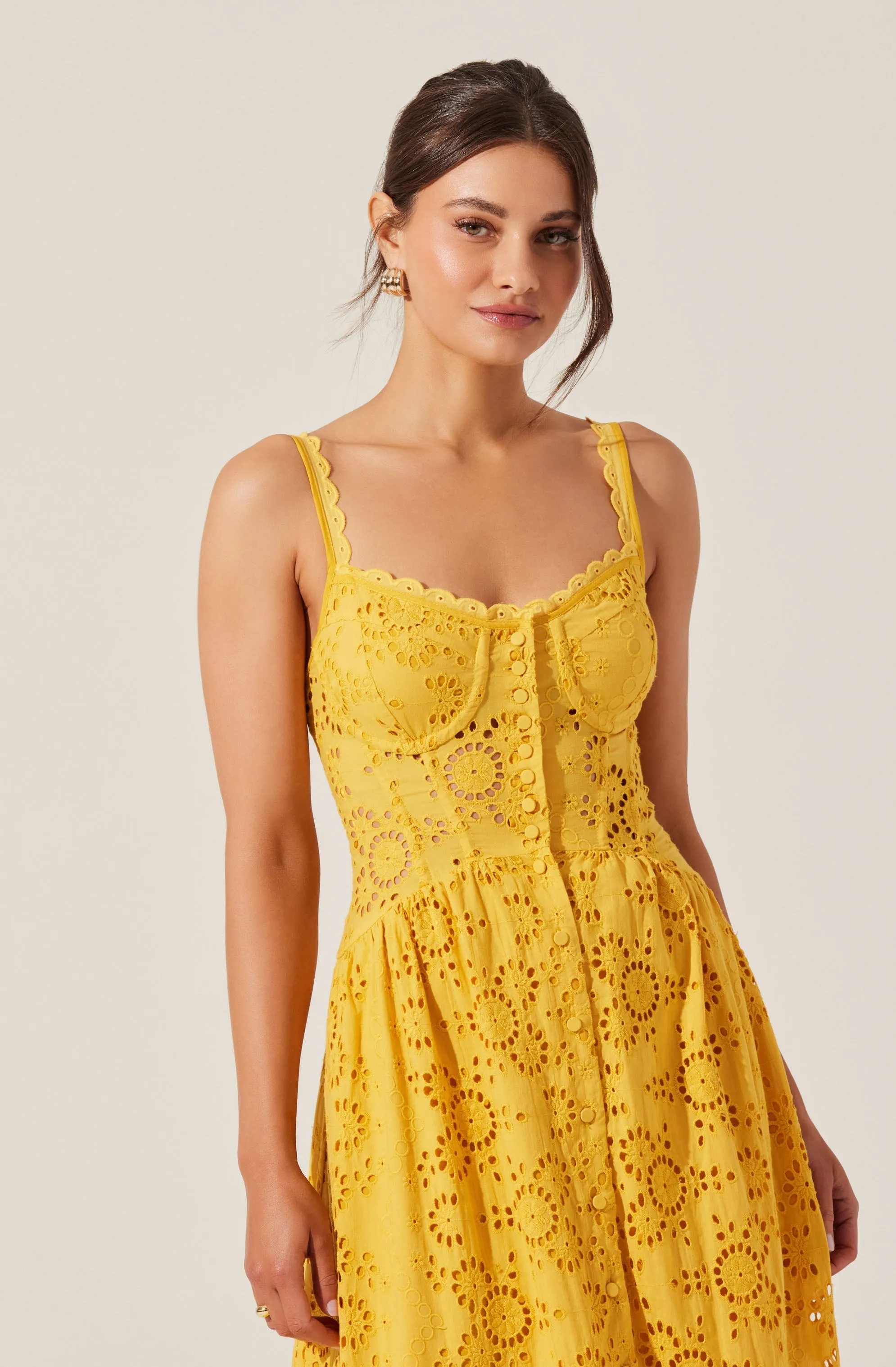 Selling Fast Yamila Eyelet Corset Midi Dress  Almost Gone!