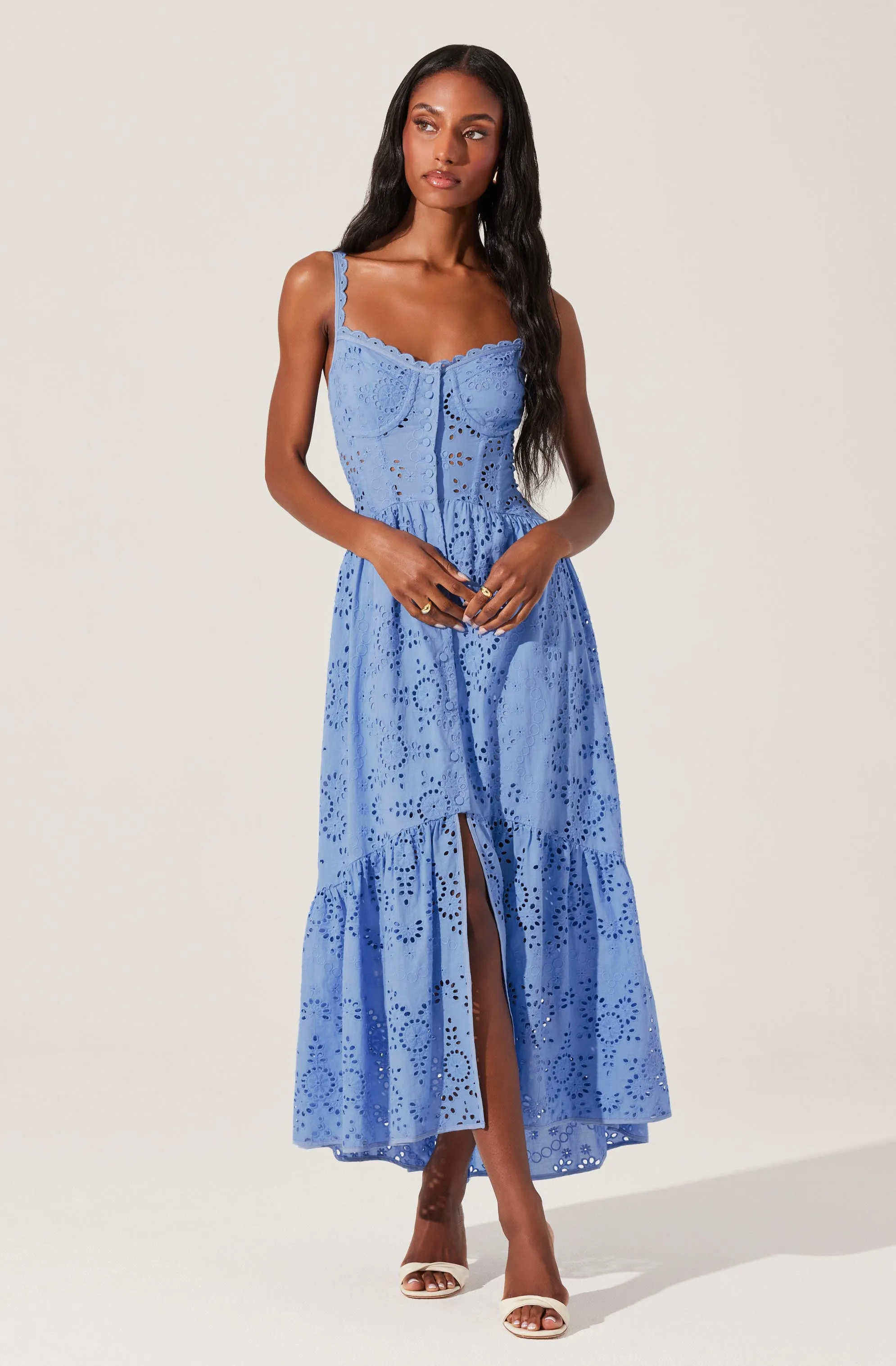 Selling Fast Yamila Eyelet Corset Midi Dress  Almost Gone!